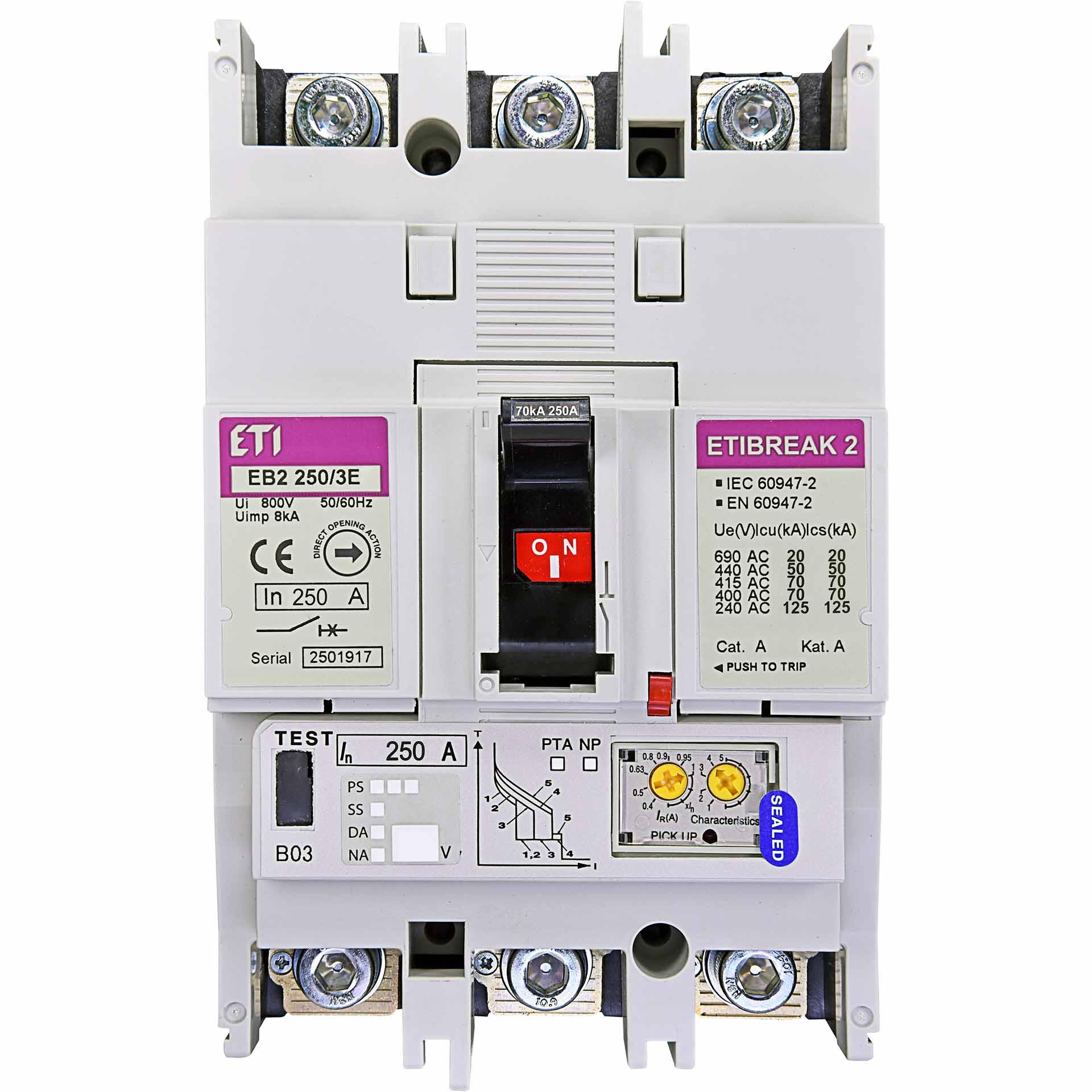 Leistungsschalter EB2 250/3E 250A, Icu 70kA / Ics 70kA
