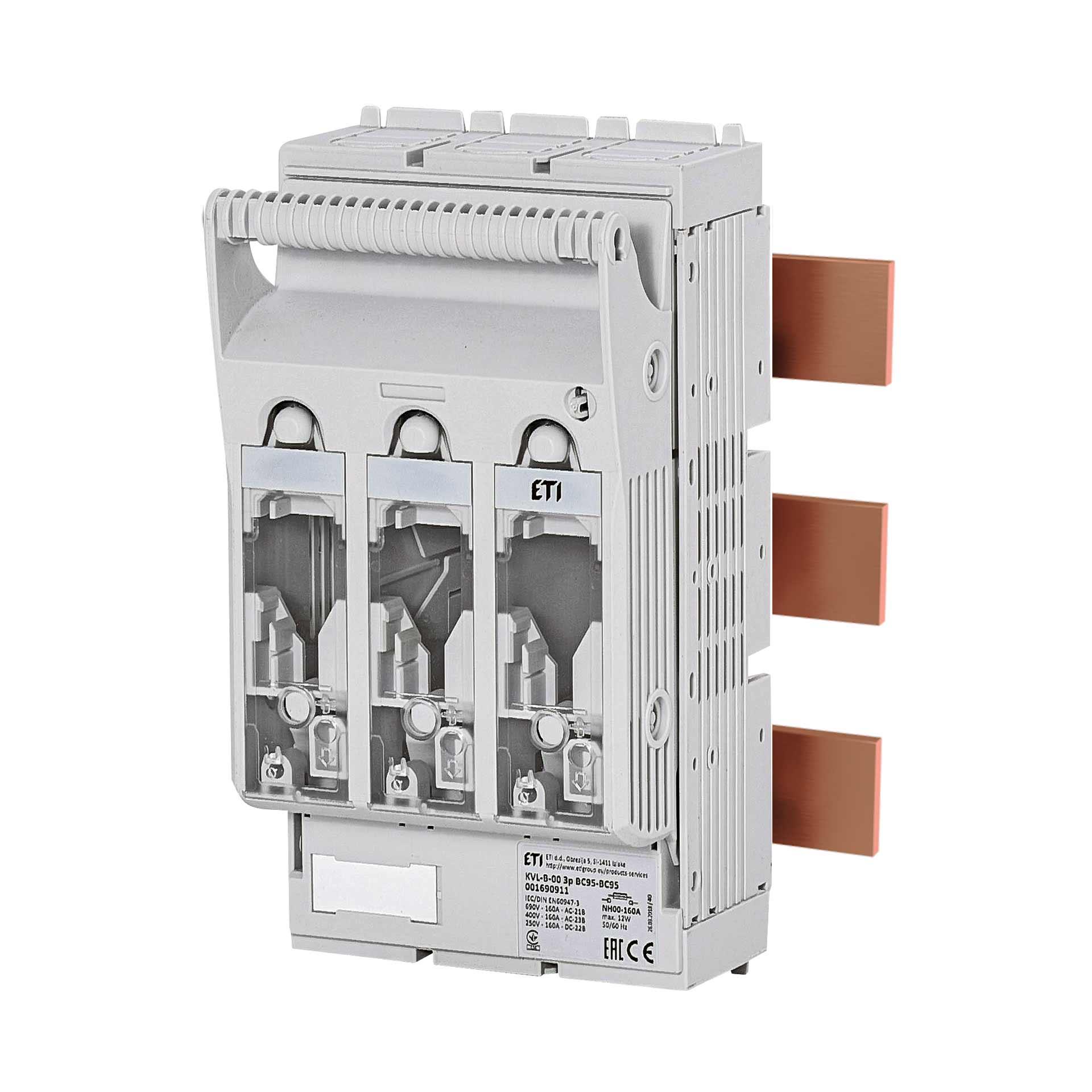 NH-Sicherungslasttrennschalter Gr.00, 3P, Max. 160A, KVL-B 00 R95 (Sammelschienensystem)
