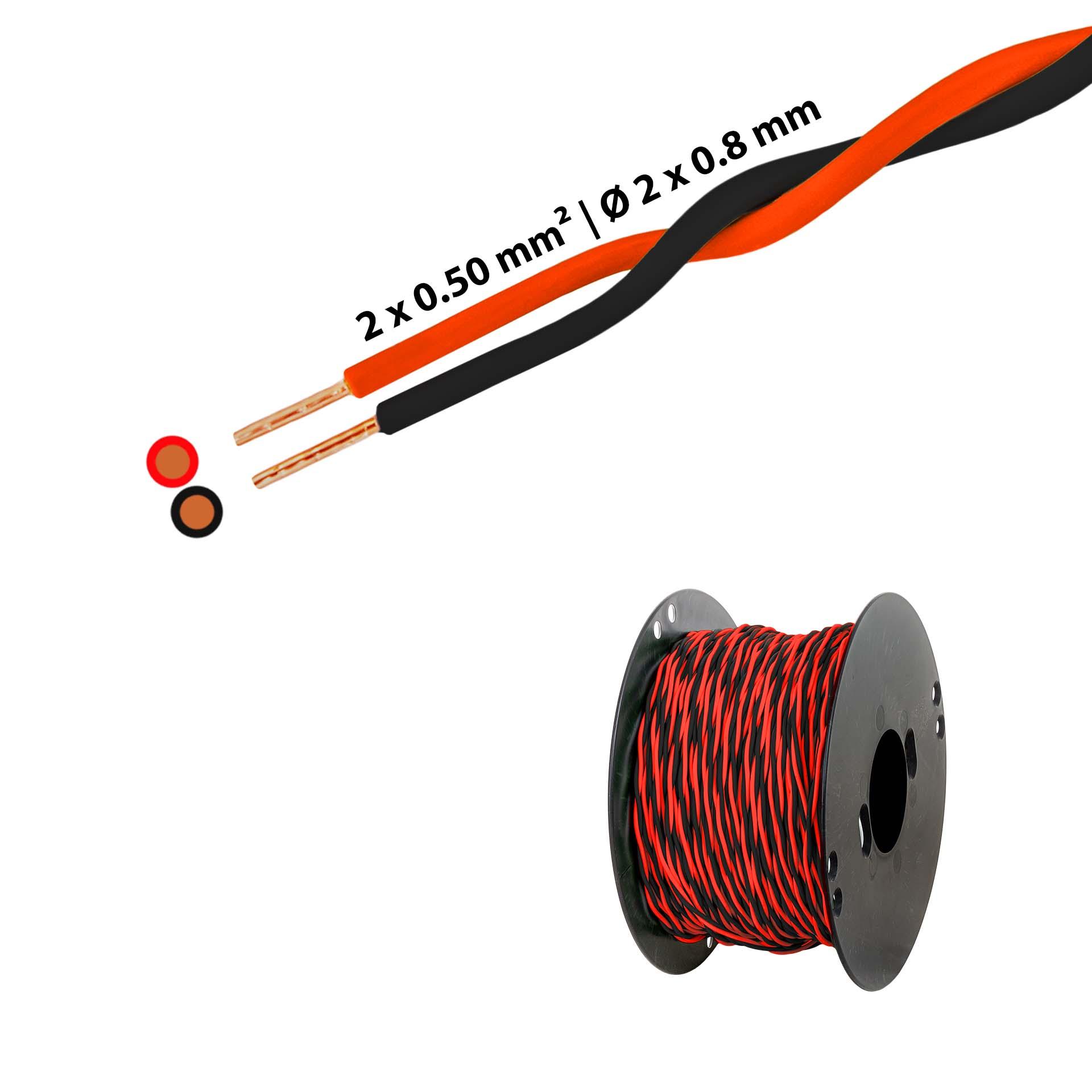 Verdrillter T-Draht 2 x 0.5mm2, rot-schwarz, auf Kunststoffrolle