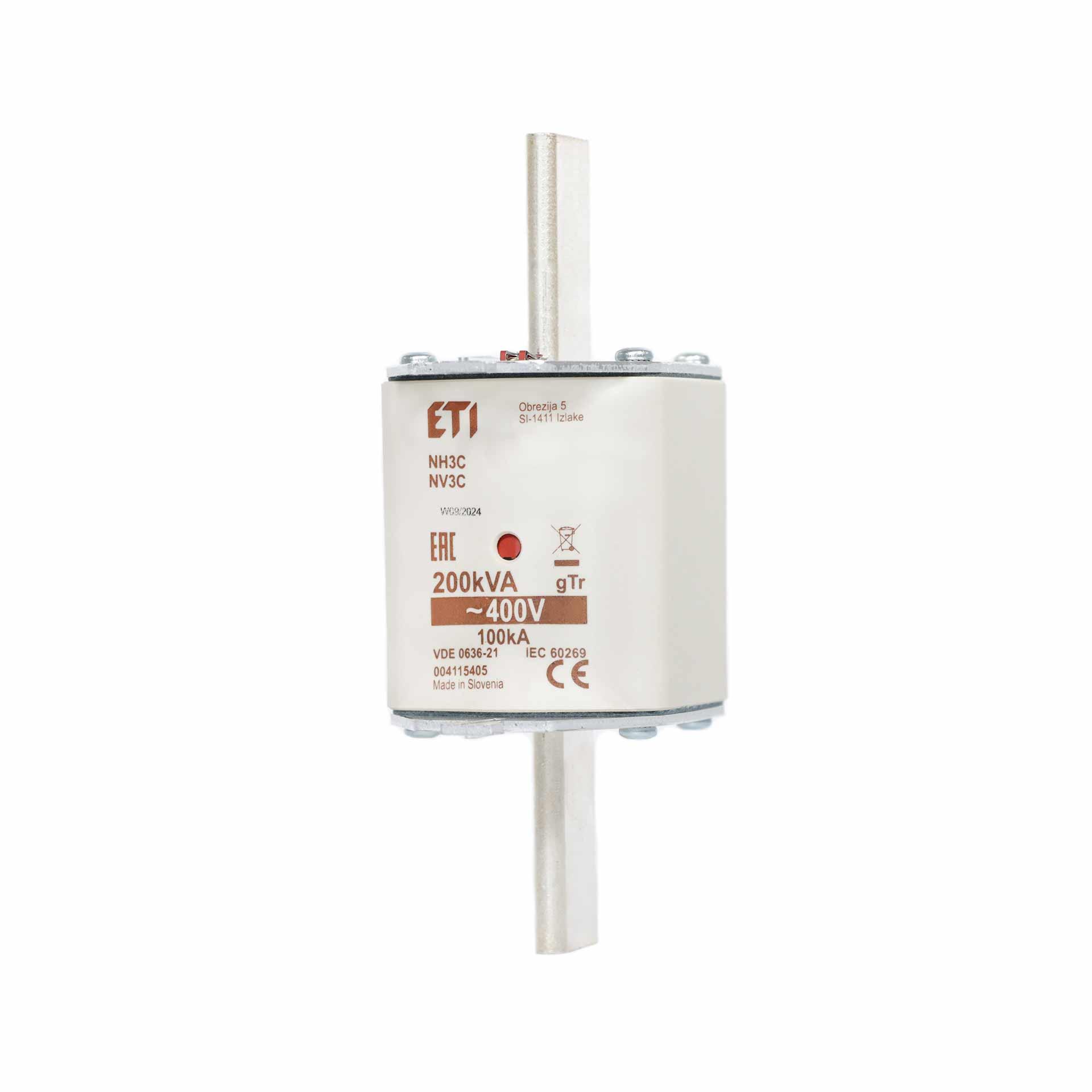 NH fuse size 3, 289A for transformer protection 200kVA, gTr