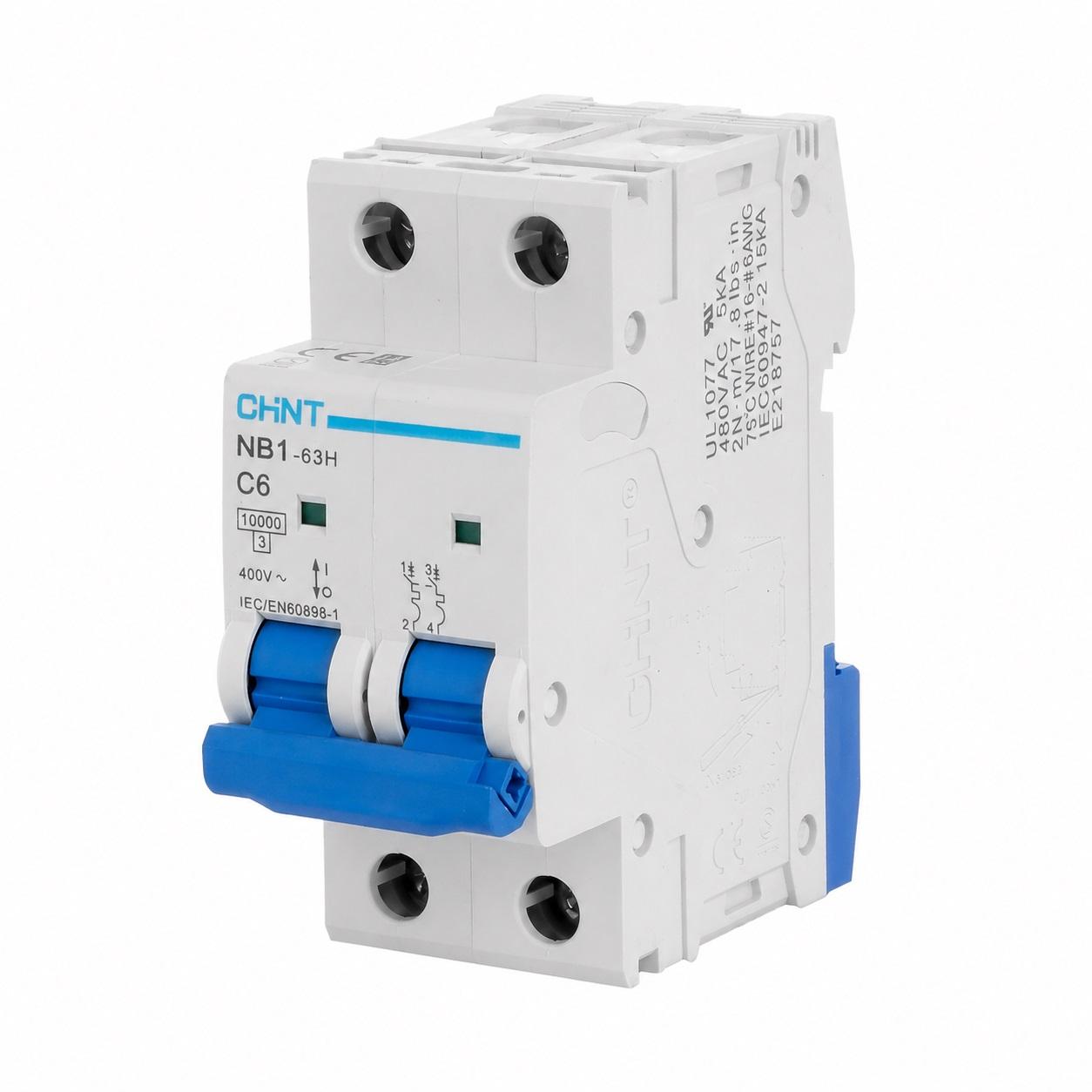 Chint Leitungsschutzschalter - MCB, 2P, Charakteristik C / 6A, 10kA, Typ NB1-63H DB