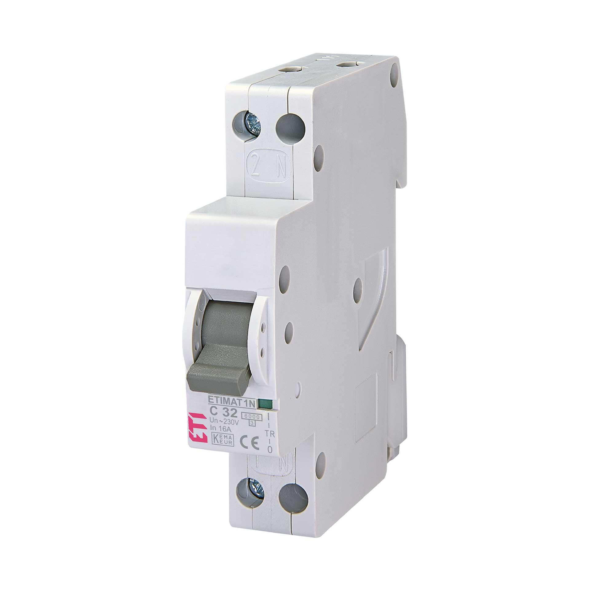 Leitungsschutzschalter ETIMAT 1N, 1-polig+N (1 Modul), Charakteristik C / 32A, 6kA