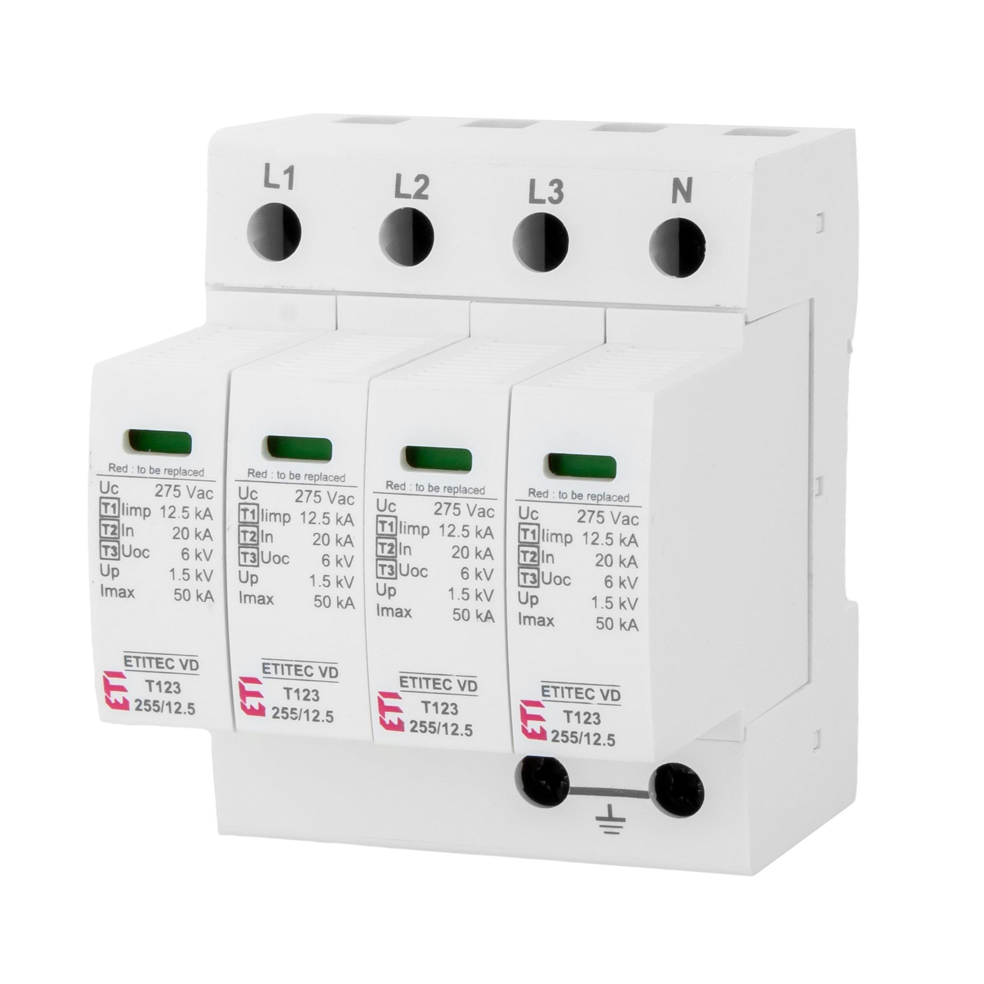 Überspannungsableiter Typ 1+2+3, ETITEC VD T123 255/12,5 4+0 RC Leckstromfrei, (TN-S)