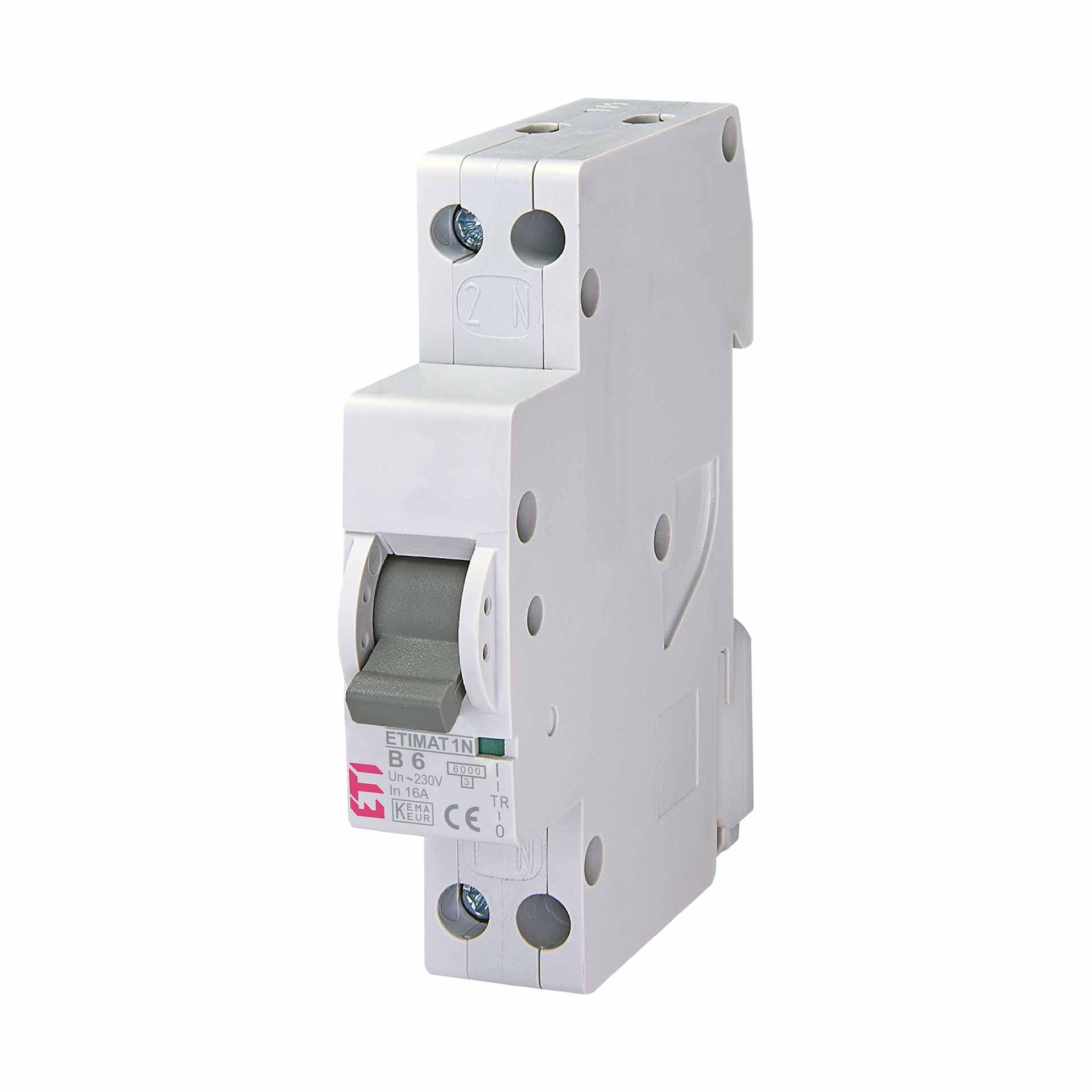 Leitungsschutzschalter ETIMAT 1N, 1-polig+N (1 Modul), Charakteristik B / 6A, 6kA