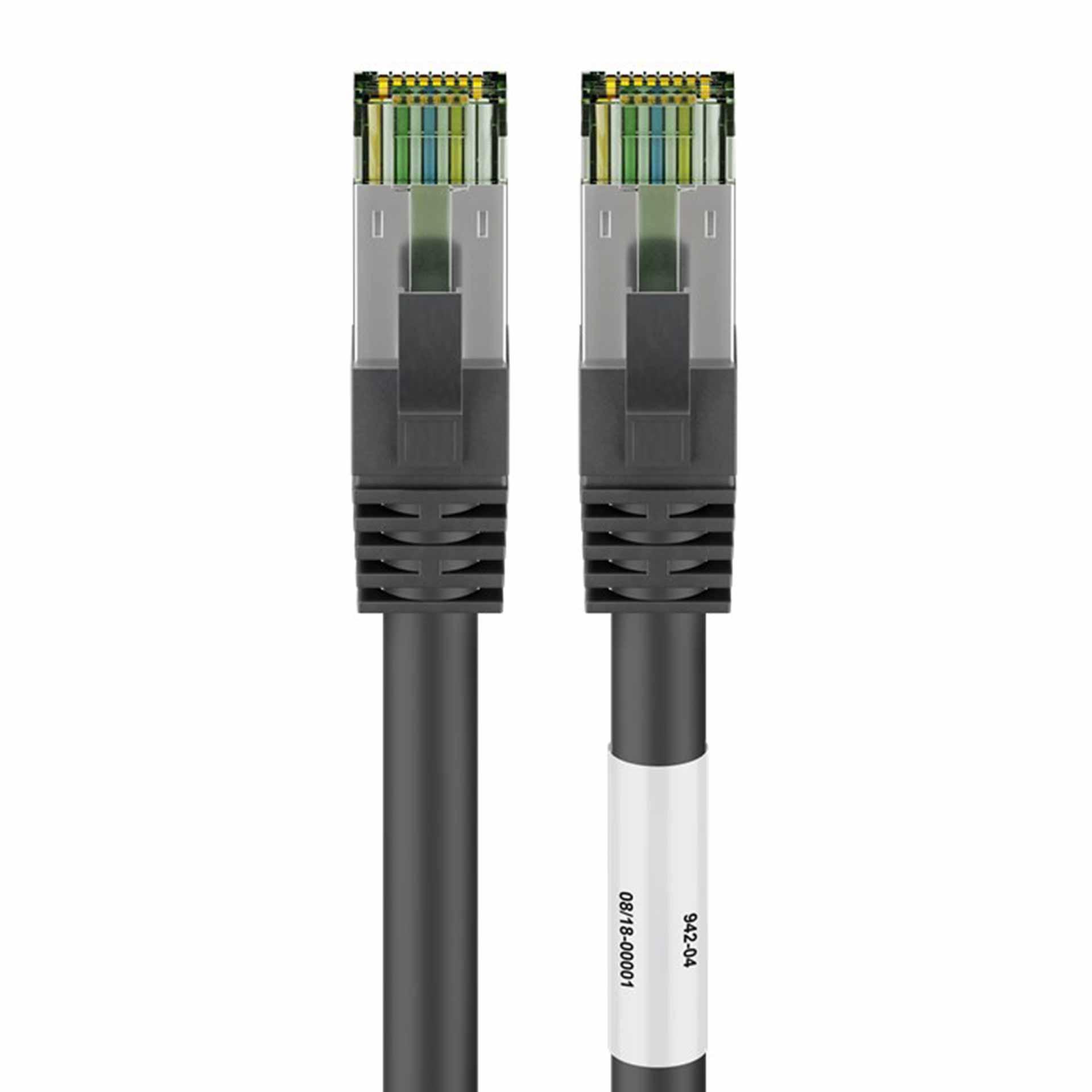 CAT 8.1 Patchkabel, S/FTP (PiMF), 250mm, schwarz, LSZH halogenfrei, 2000 Mhz