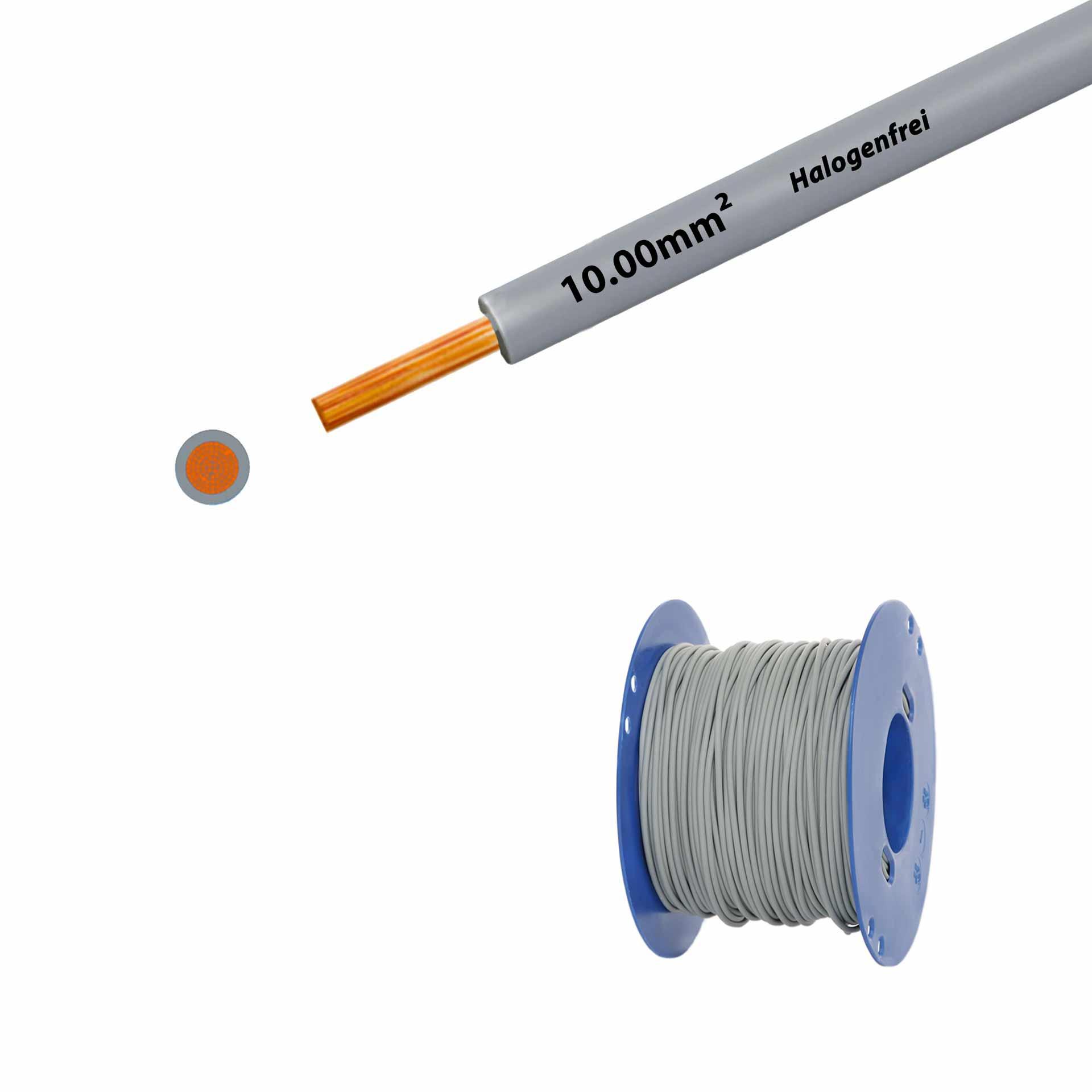 Litze halogenfrei 90° C , 750V, 10.00mm2, grau (RAL 7001), auf Kunststoffrolle