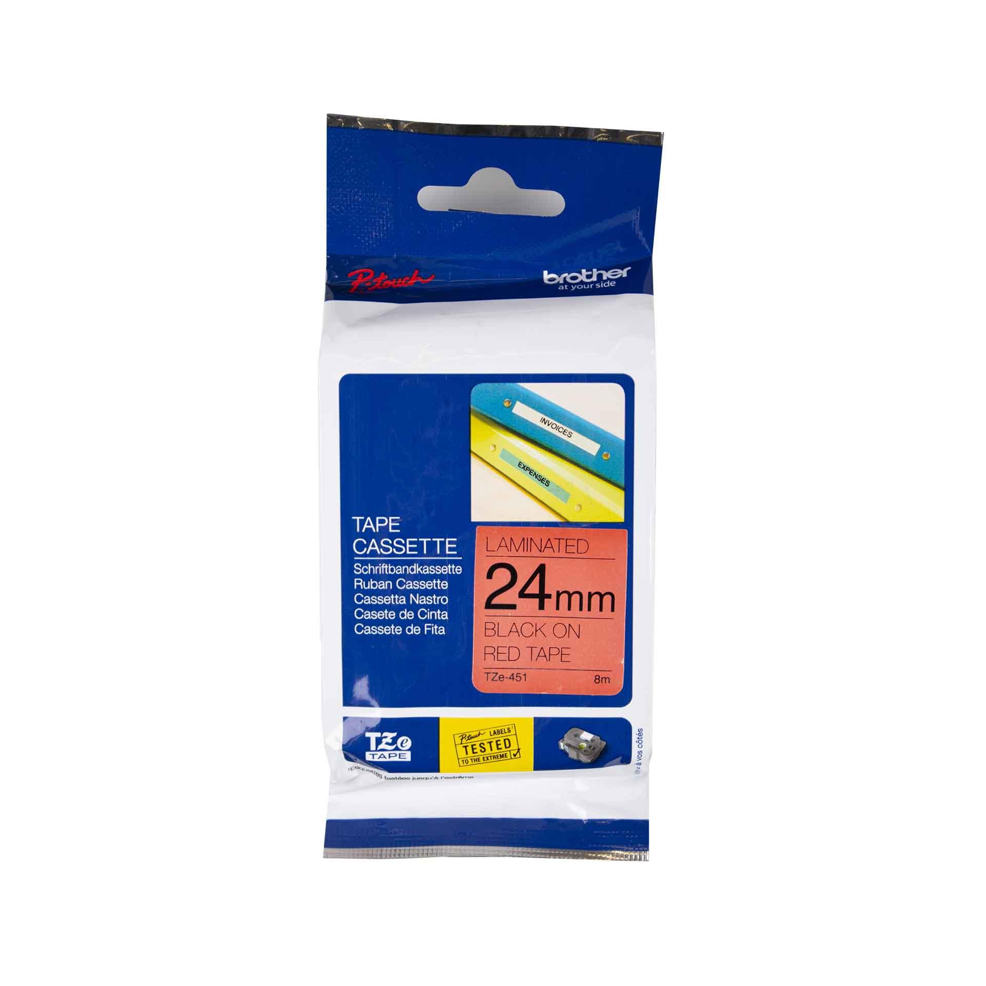 Schriftbandkassette Brother, 24mm x 8m, P-Touch TZE-451, Band rot / Schrift schwarz