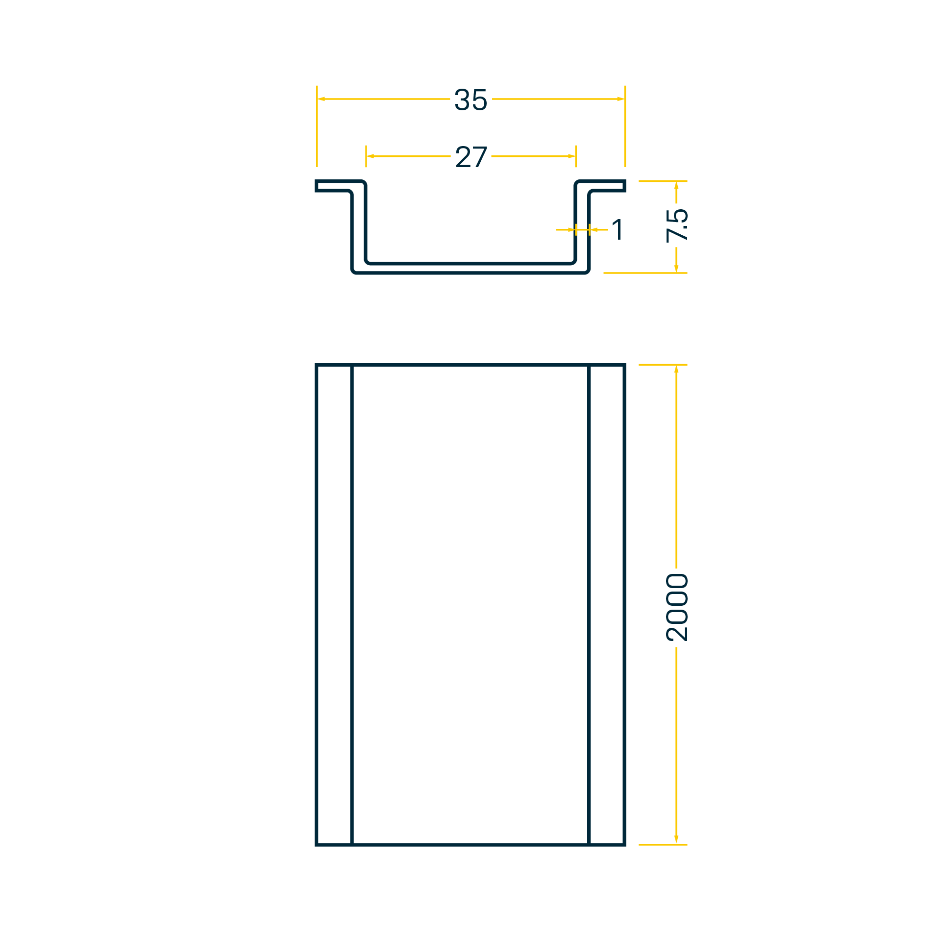 DIN Hutschiene 35x7.5mm, 2m Stange, Stahl verzinkt, ohne Loch-Stanzungen