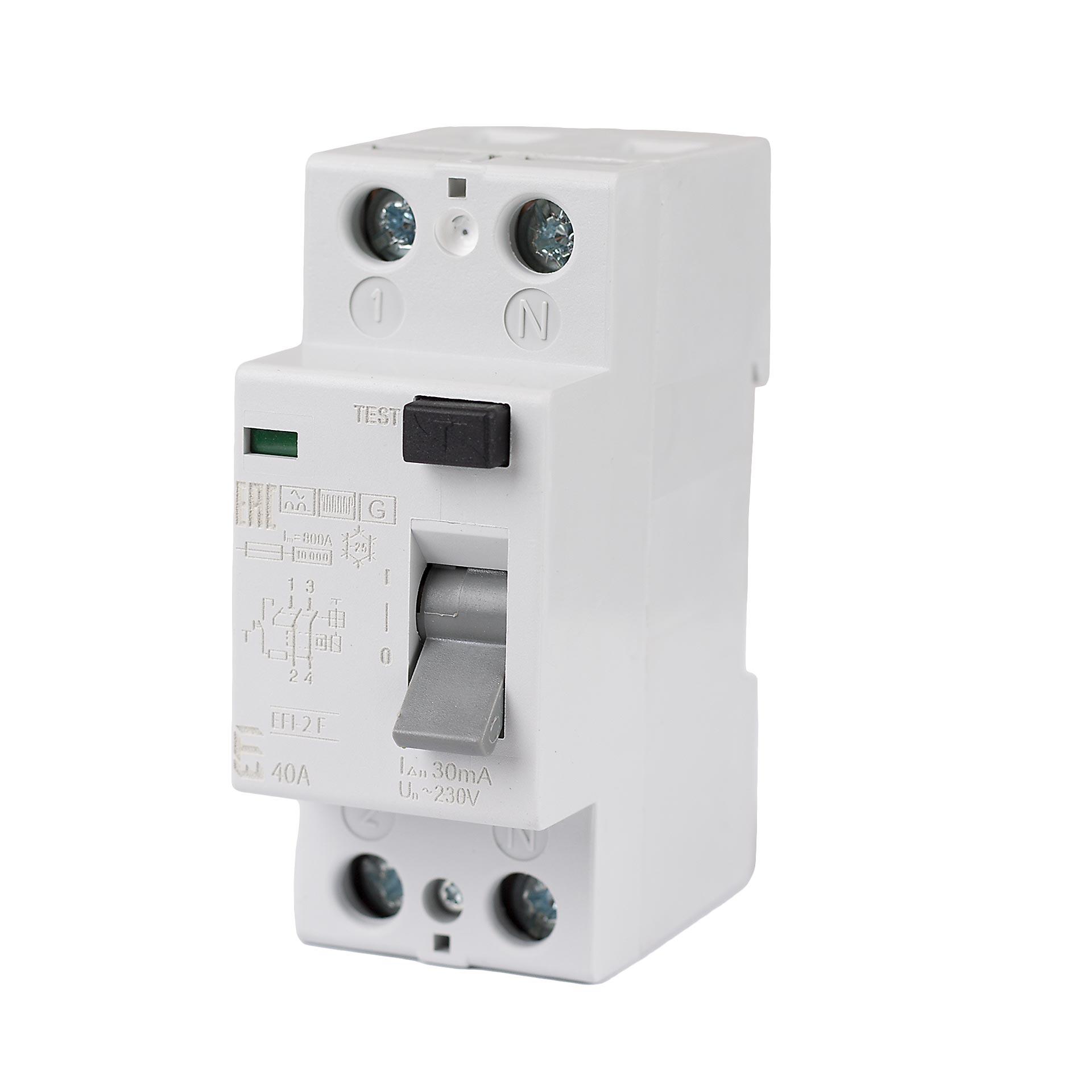 Interrupteur différentiel instantané, EFI-2, type F, 2 pôles, 40A, 10kA (0.03A) brièvement retardé