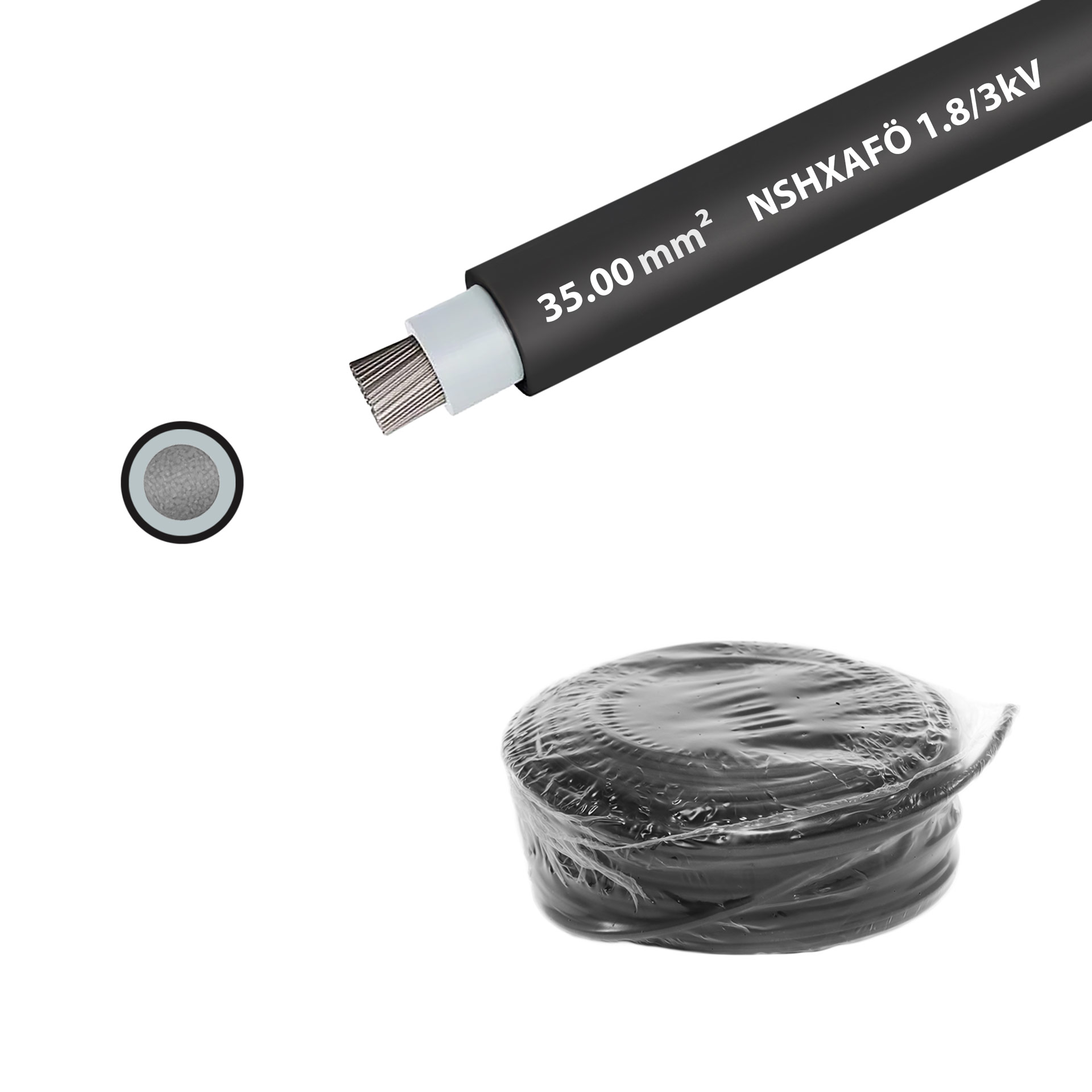 Hochspannungslitze verzinnt NSHXAFÖ 1.8/3kV, 35mm2, halogenfrei, schwarz