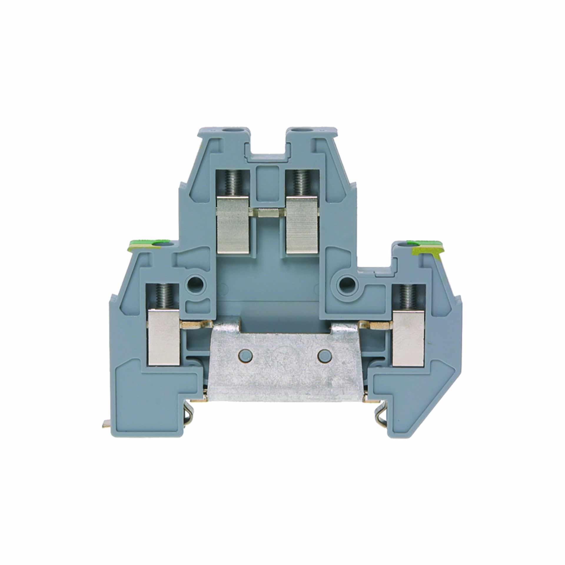 PE-Doppelstockklemme DIN35 4mm², 2-Leiter + 2x Schutzleiter, PE+grau