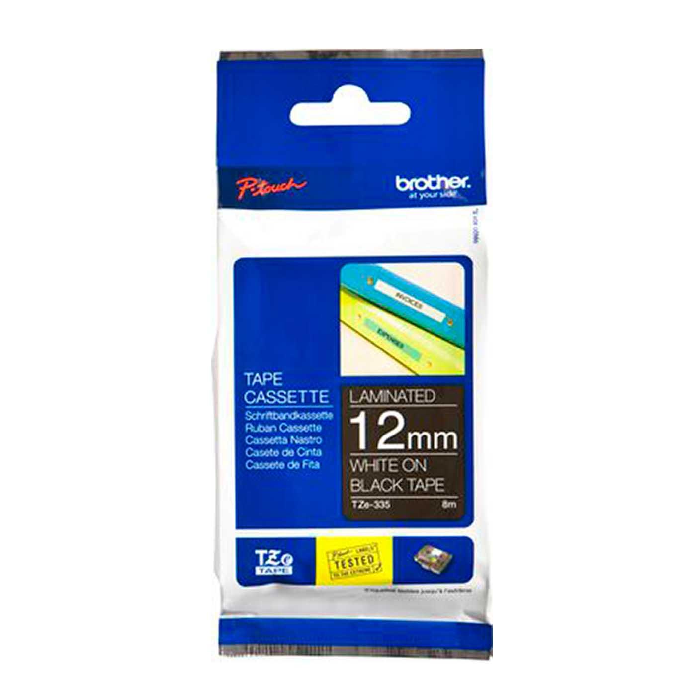 Schriftbandkassette Brother, 12mm x 8m, P-Touch TZE-335, Band schwarz / Schrift weiss