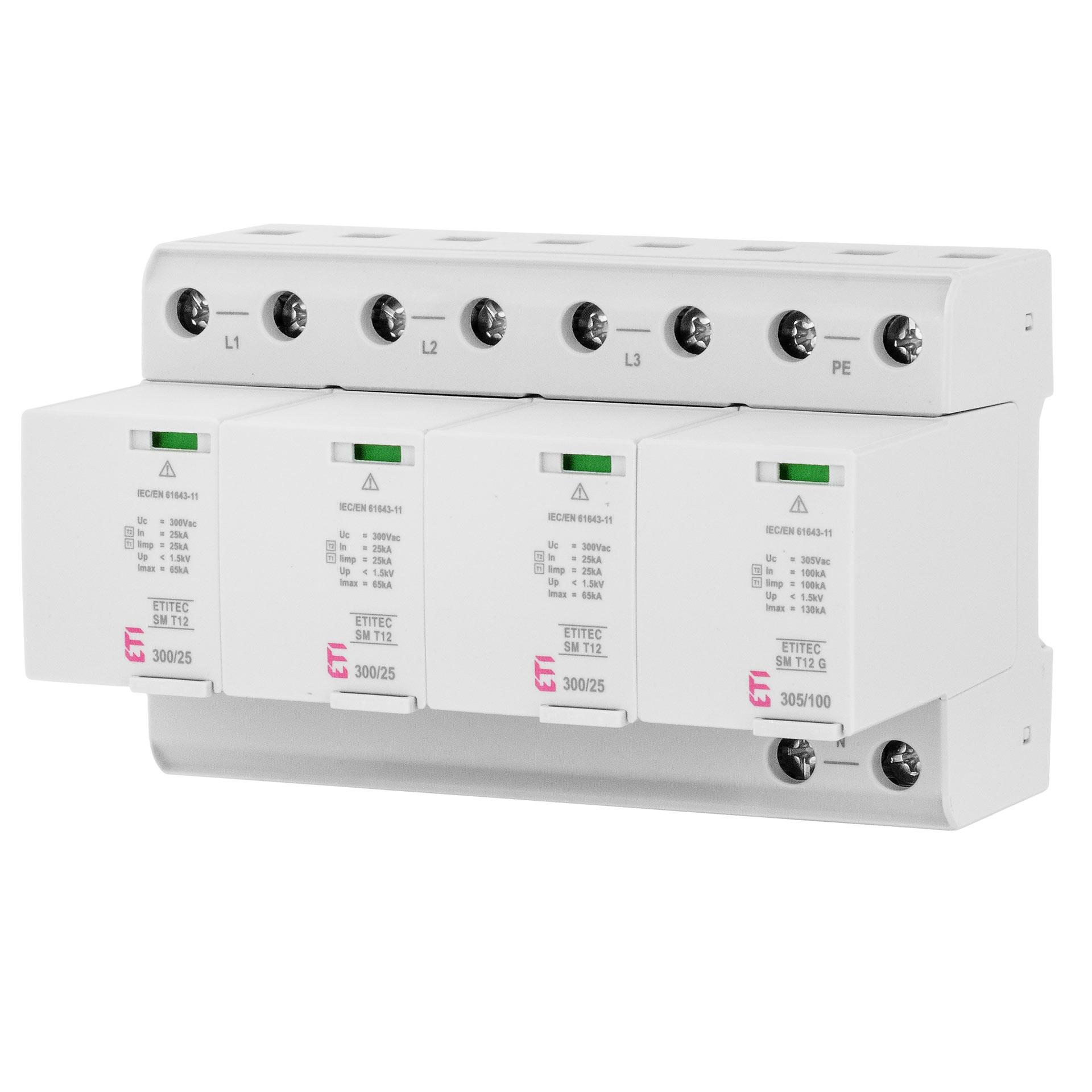 Überspannungsableiter Typ 1+2, ETITEC SM T12 300/25 3+1 RC, Leckstromfrei, (TN-S & TT)