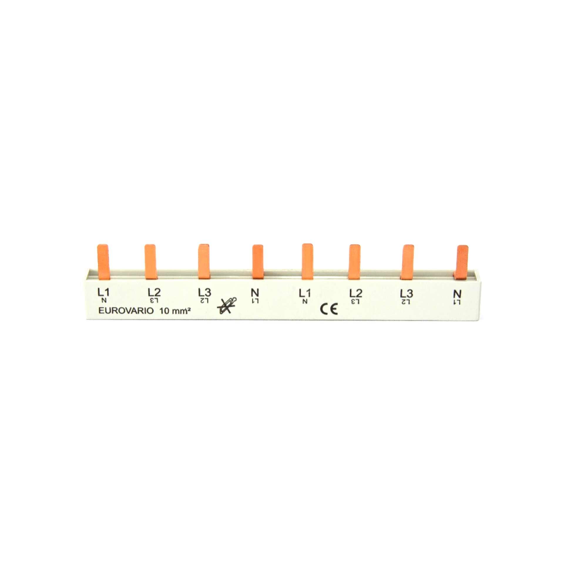 Isolierte Pin-Phasenschiene 10 mm², 63A, (2 x 3PN - 4 MOD) P-P= 17.8 mm 