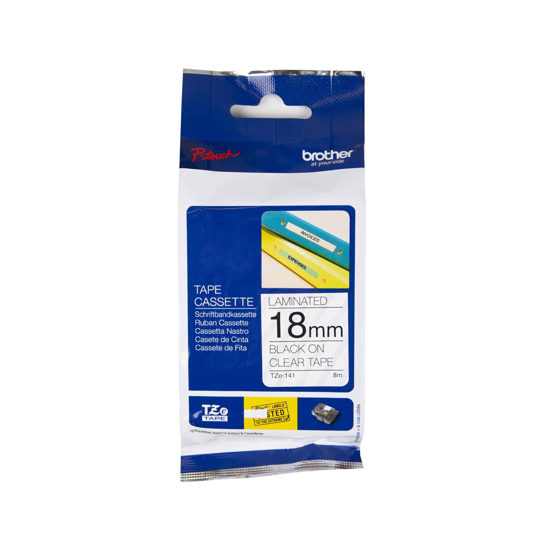 Schriftbandkassette Brother, 18mm x 8m, P-Touch TZE-141, Band transparent / Schrift schwarz