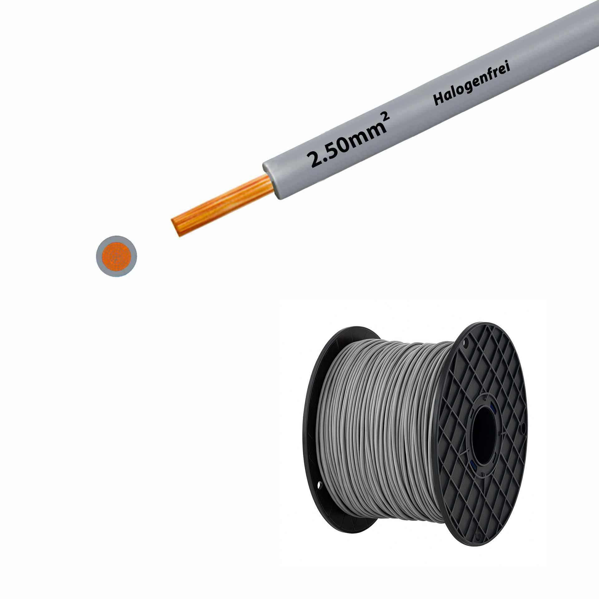 Litze halogenfrei 90° C, 500V, 2.50mm2, grau (RAL 7001), auf Kunststoffrolle gross