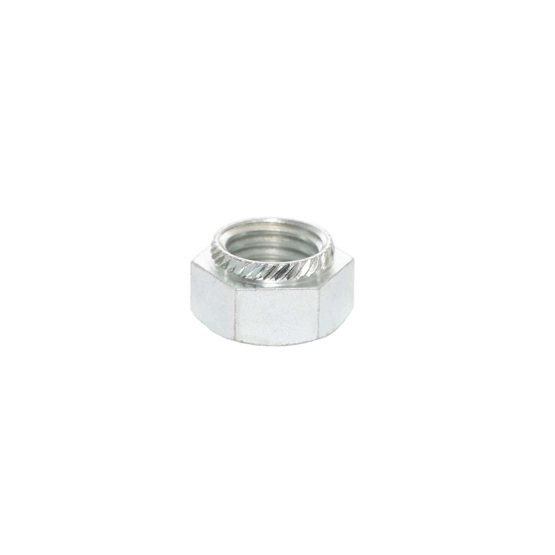 Sechskant-Einpressmuttern M3, Bohrung Ø 4.5mm, Stahl einsatzgehärtet, verzinkt blau