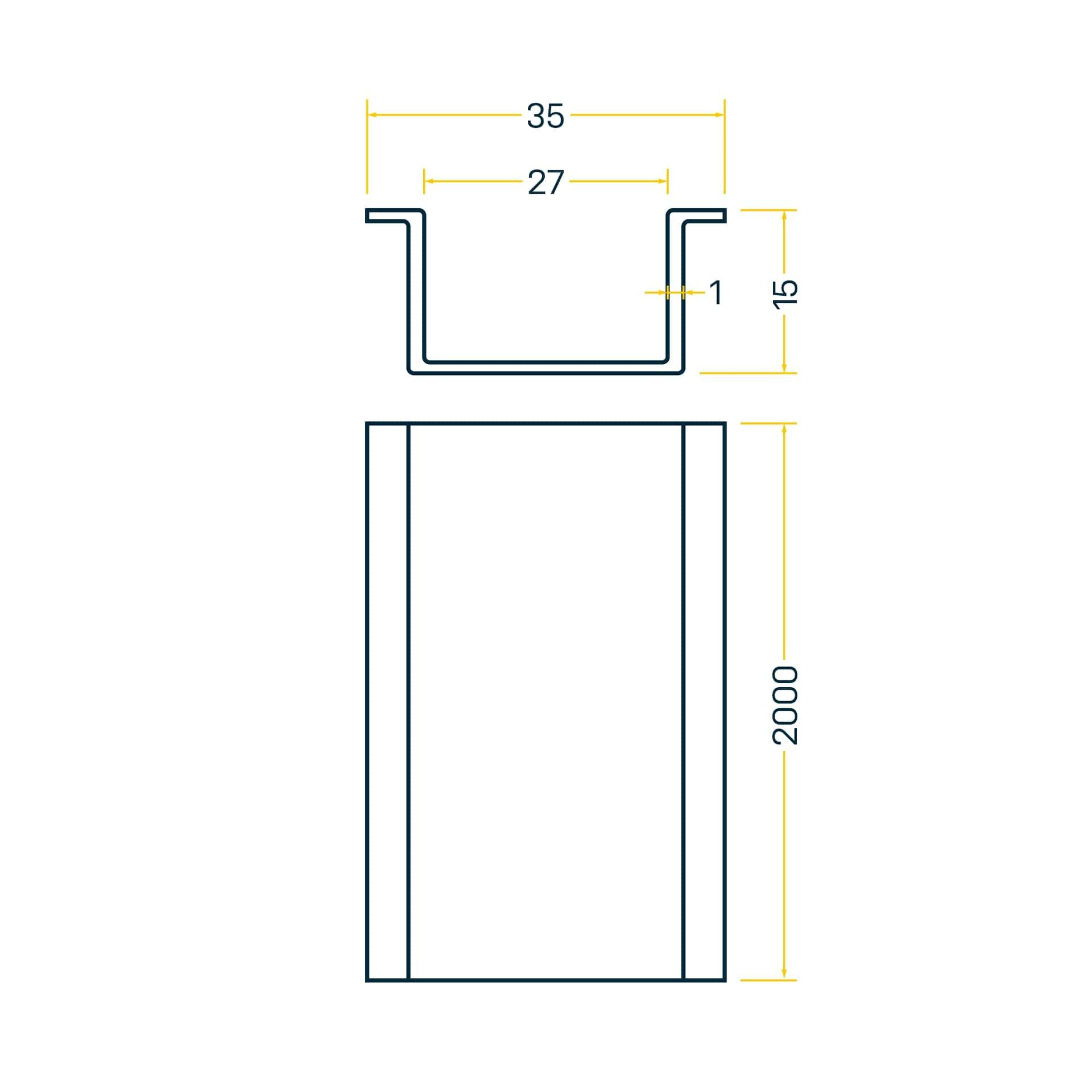 DIN Hutschiene 35x15mm, 2m Stange, Stahl verzinkt, ohne Loch-Stanzungen