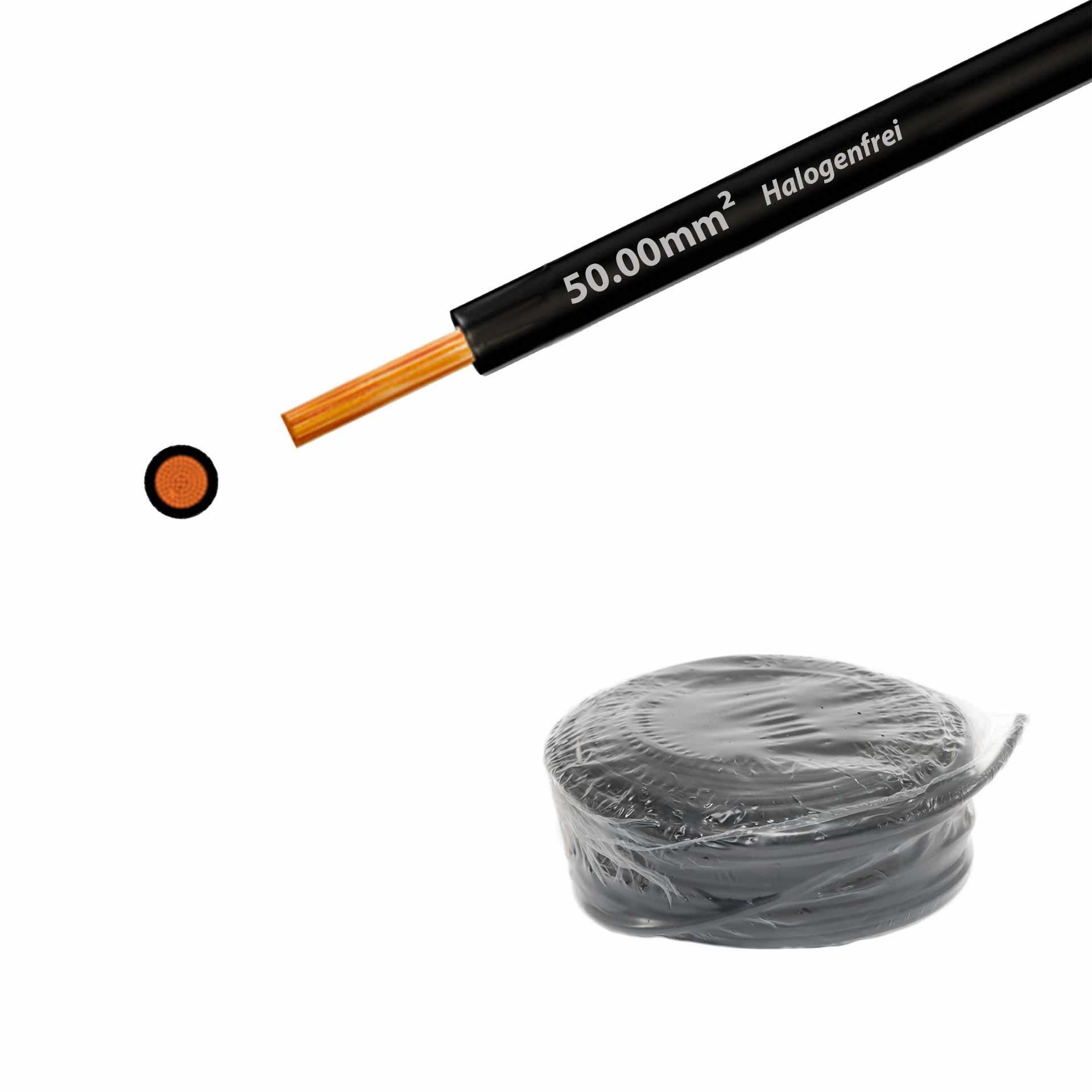 Litze halogenfrei 90° C , 750V, 50.00mm2, schwarz (RAL 9005), auf Ring