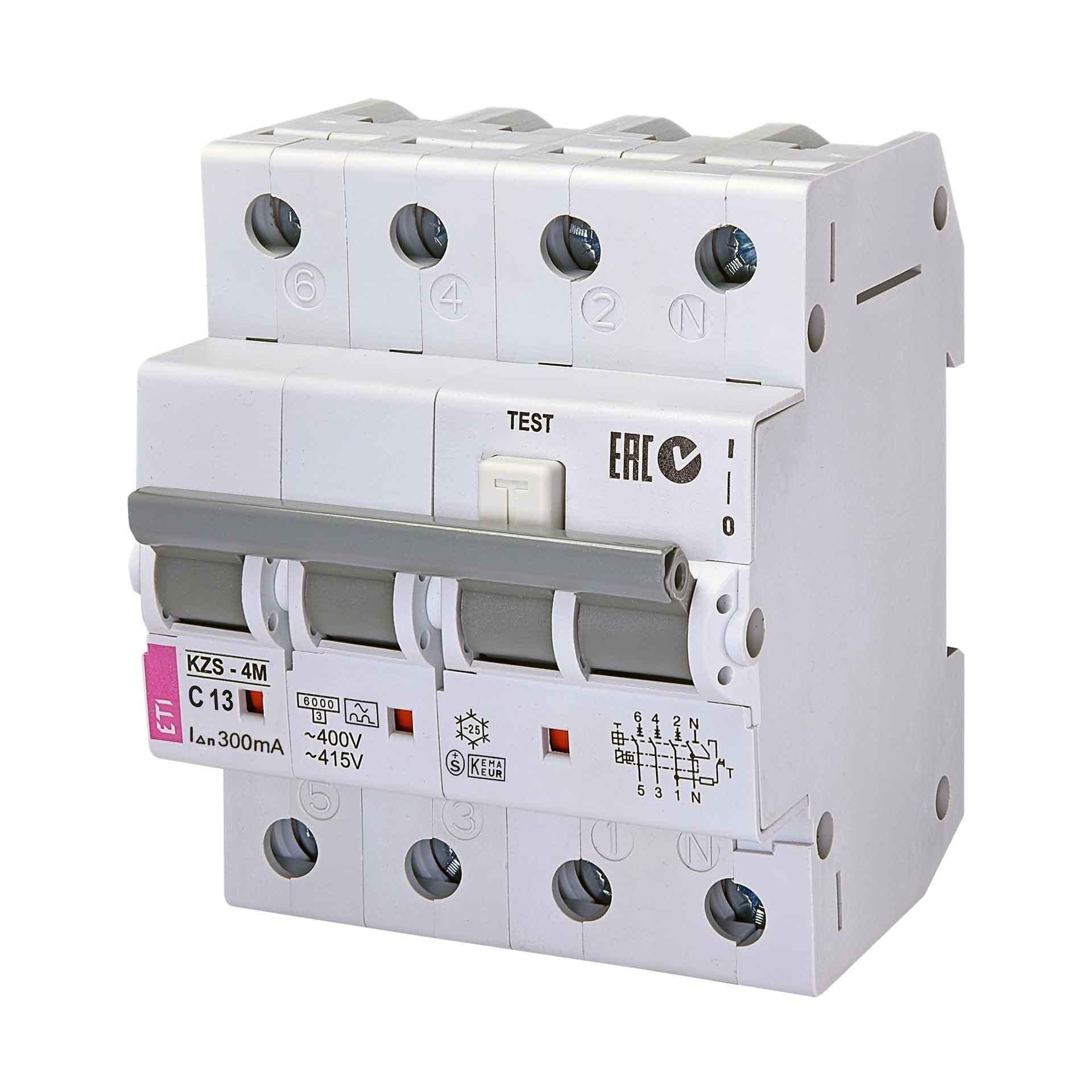 FI/LS,  KZS-4M, Typ-A, 3-polig+N, Charakteristik C / 13A, 6kA (0.3A)