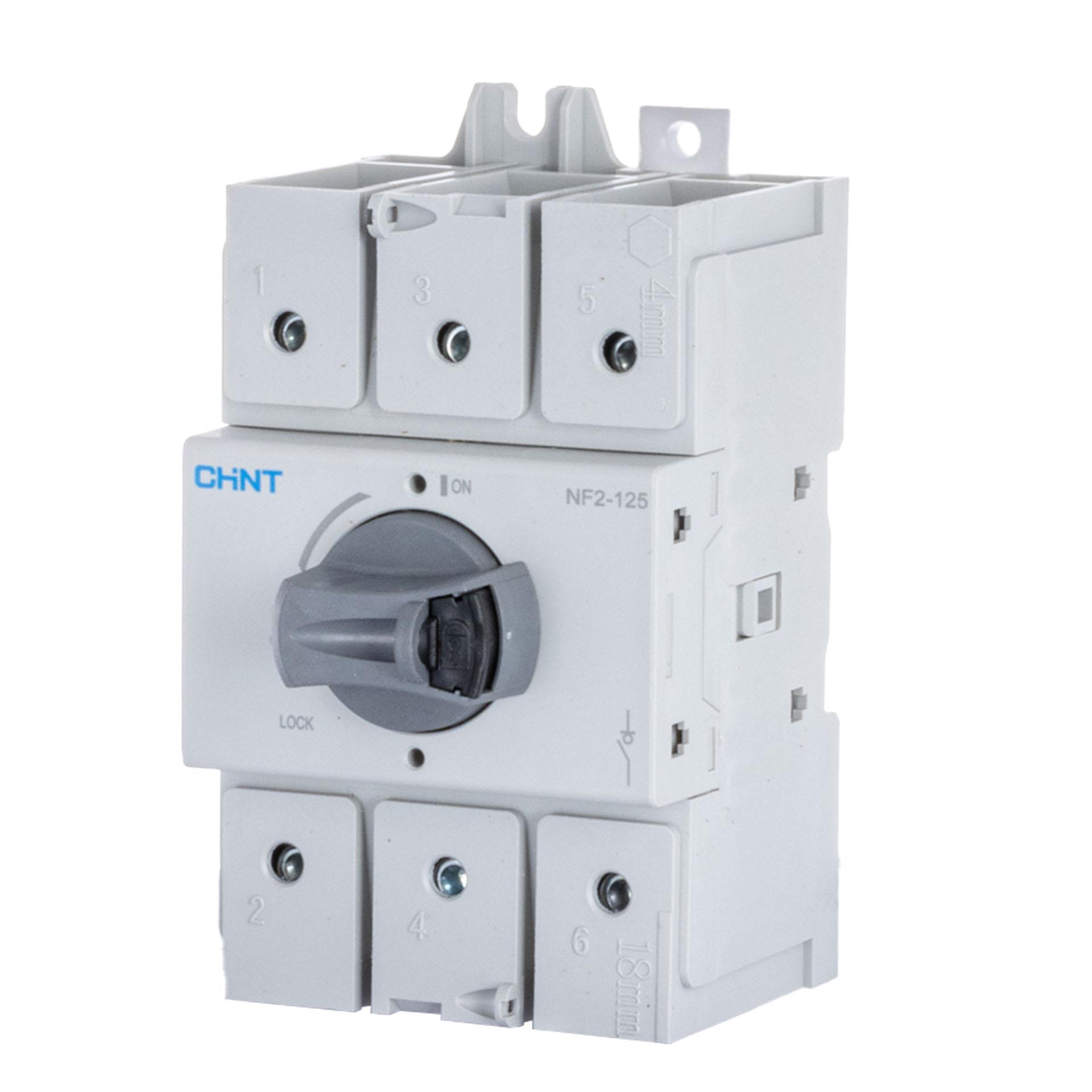 Chint Lasttrennschalter DIN 125A, 3P, 690V AC, IP20, mit abschliessb. grauem Drehgriff, NF2-125/3DIR