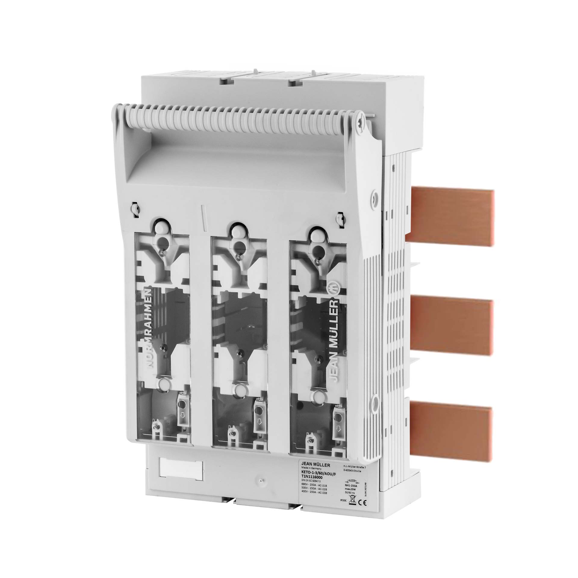 KETO NH-Sicherungslasttrennschalter Gr.1, 250A, 3P, M10, 60mm, AOU, lichtgrau