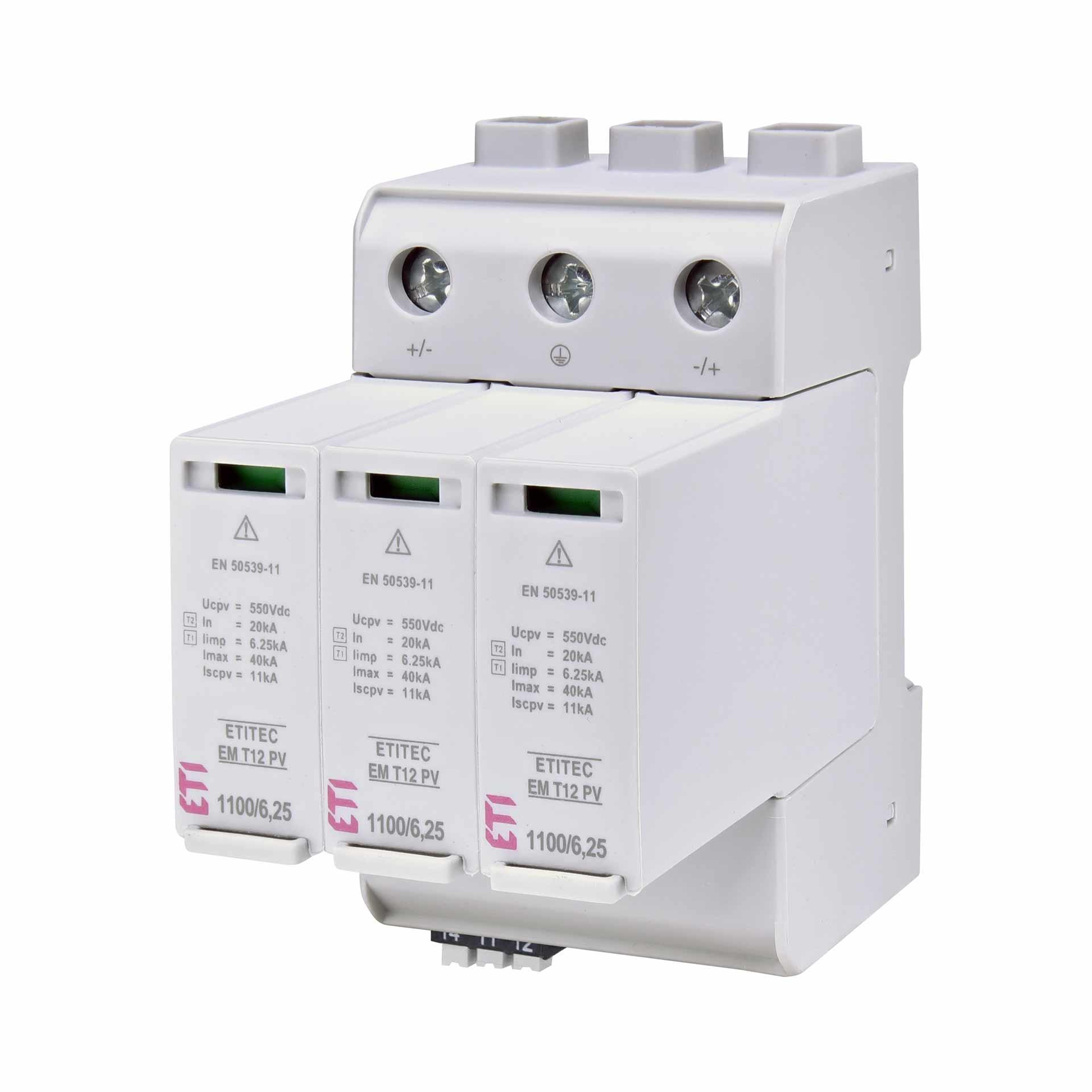 Parafoudre type 1+2, ETITEC EM T12, PV, 1100/6,25 Y RC