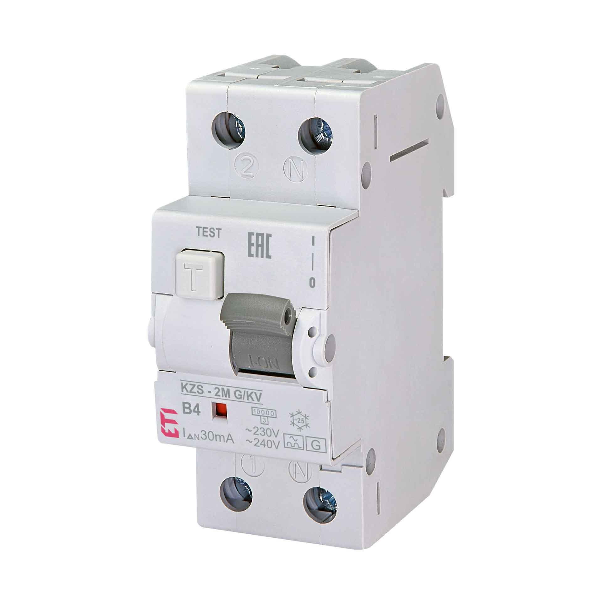FI/LS kurzzeitverzögert,  KZS-2M, Typ-A, G/KV, 1-polig+N, Charakteristik B / 4A, 10kA (0.03A)