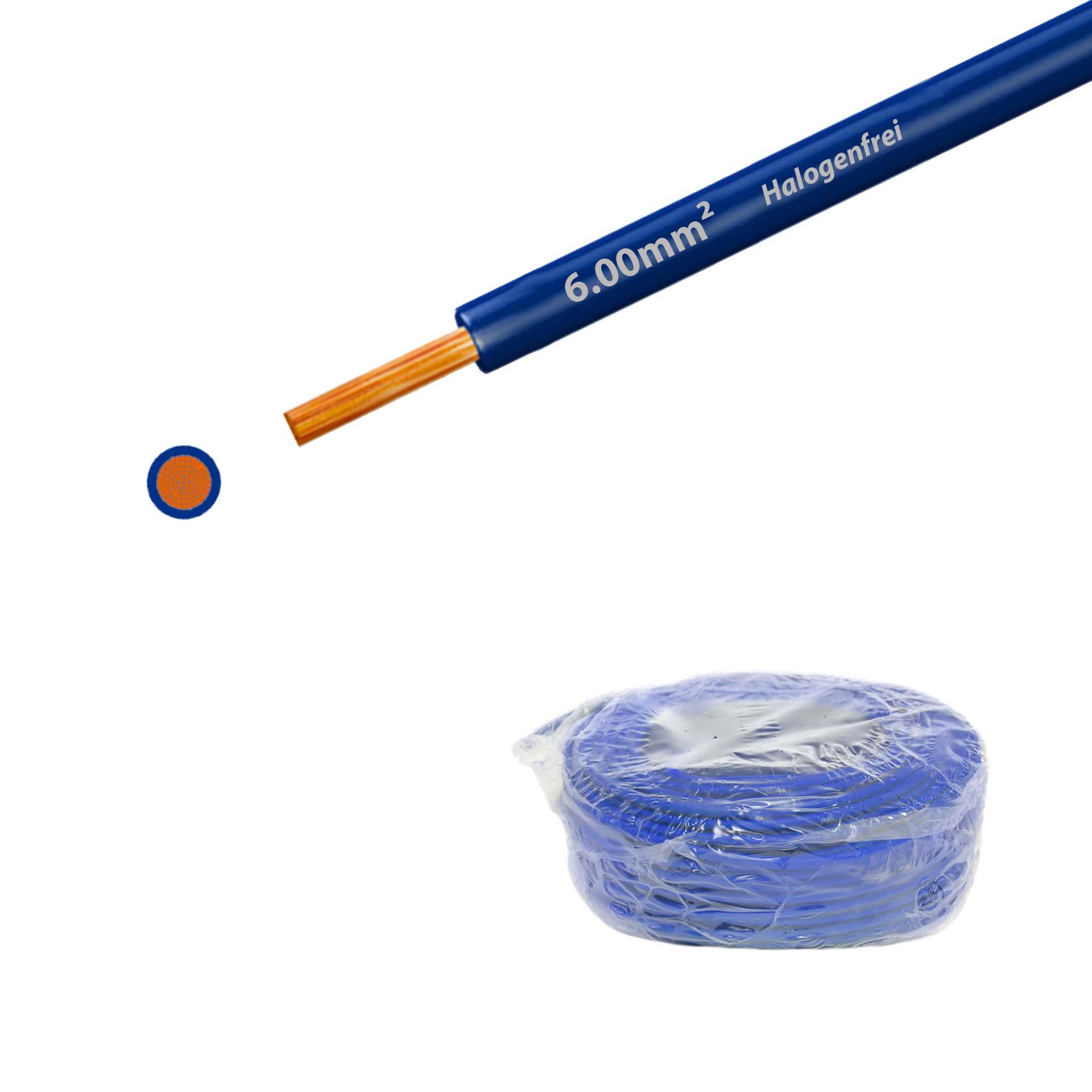 Litze halogenfrei 90° C , 750V, 6.00mm2, dunkelblau (RAL 5010), auf Ring