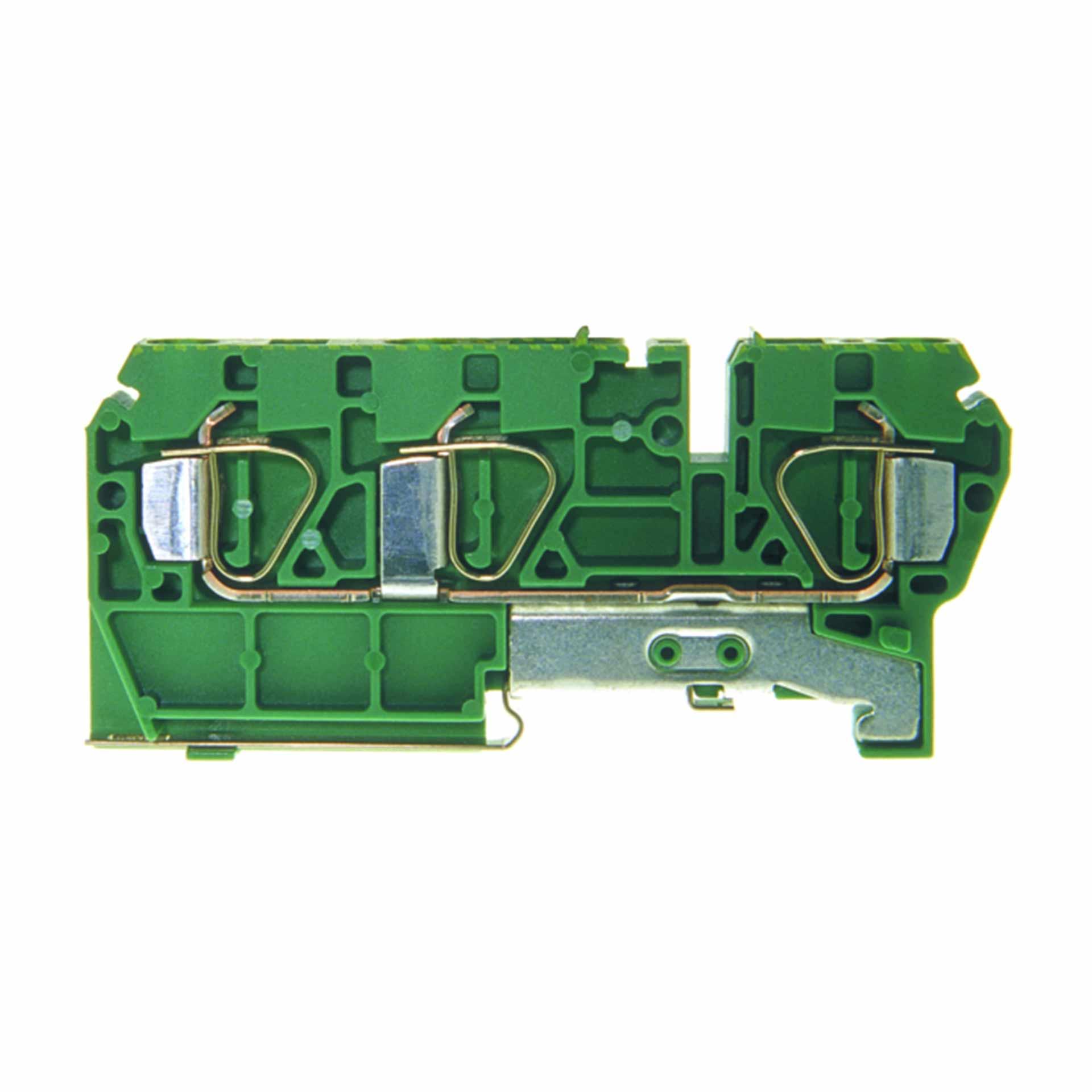 PE-Zugfederklemme DIN35 6mm², 3-Leiter, grün