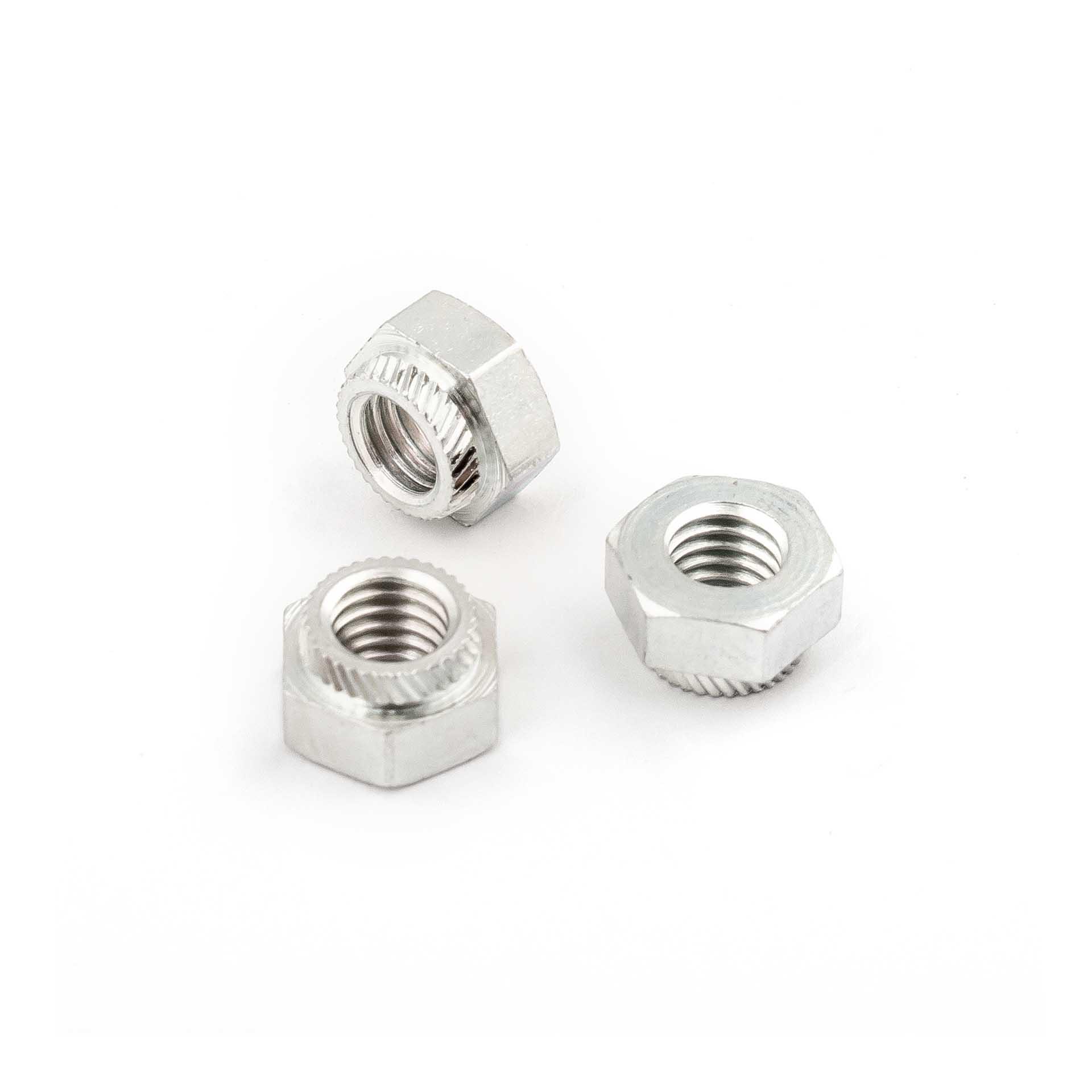 Sechskant-Einpressmuttern M5, Bohrung Ø 6.5mm, Stahl einsatzgehärtet, verzinkt blau