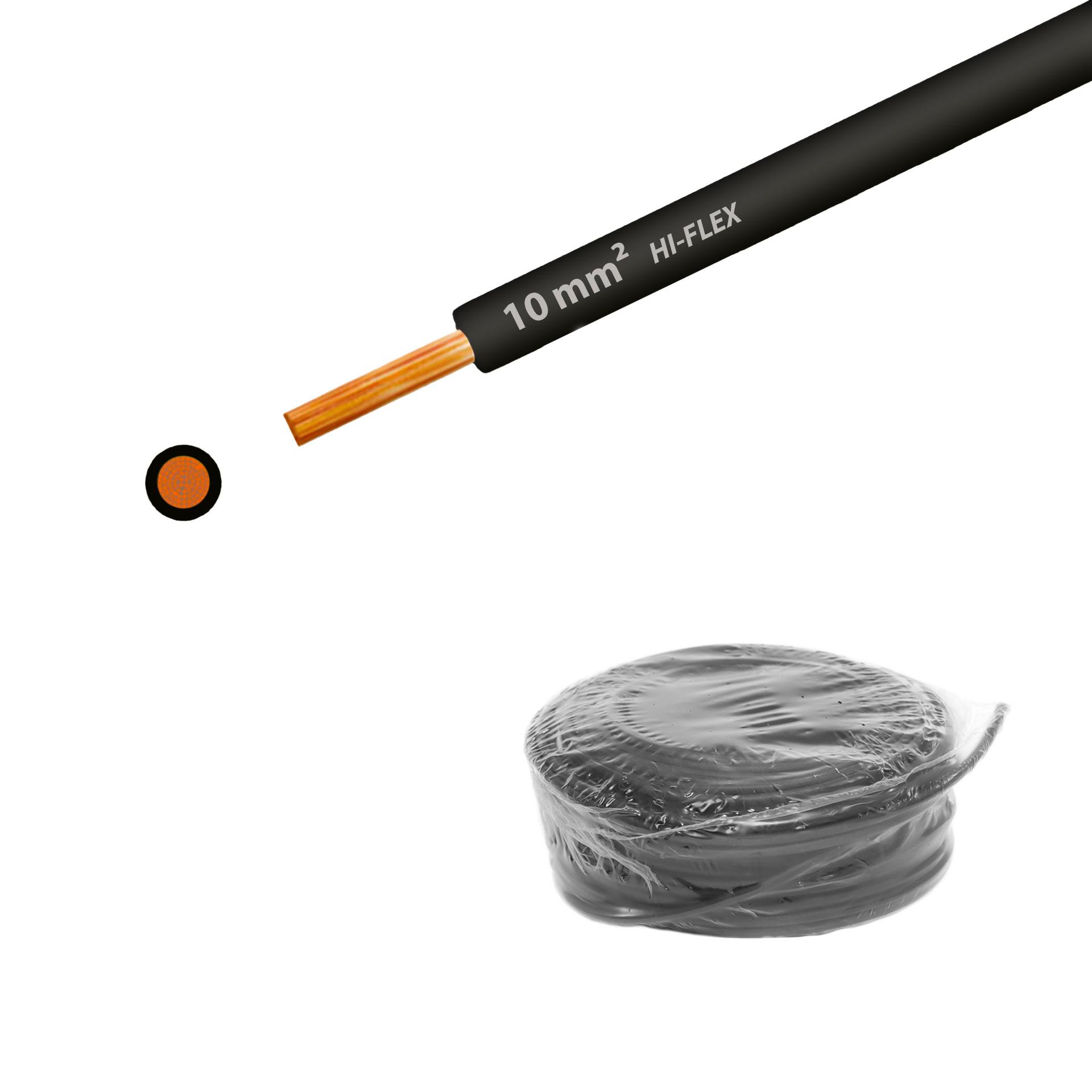 Hochflexible Litze, 750V (Umax:1000V),  "Hi-Flex" RoHs, 10mm2, PVC, EN 60332-1-2, schwarz