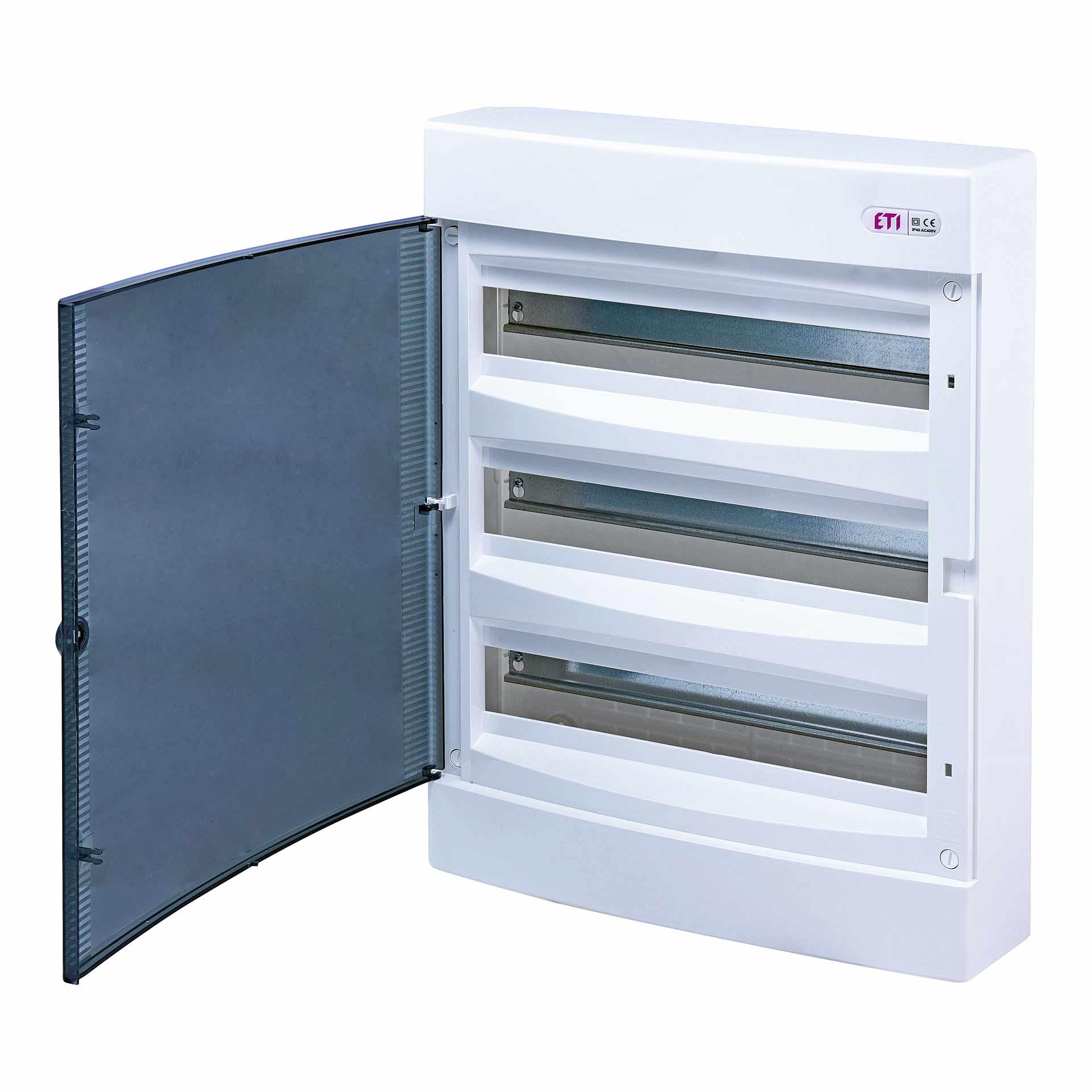 Aufputzverteiler mit transparenter Tür "ECT-54-PT", IP40, 3x18 Modul (54M)