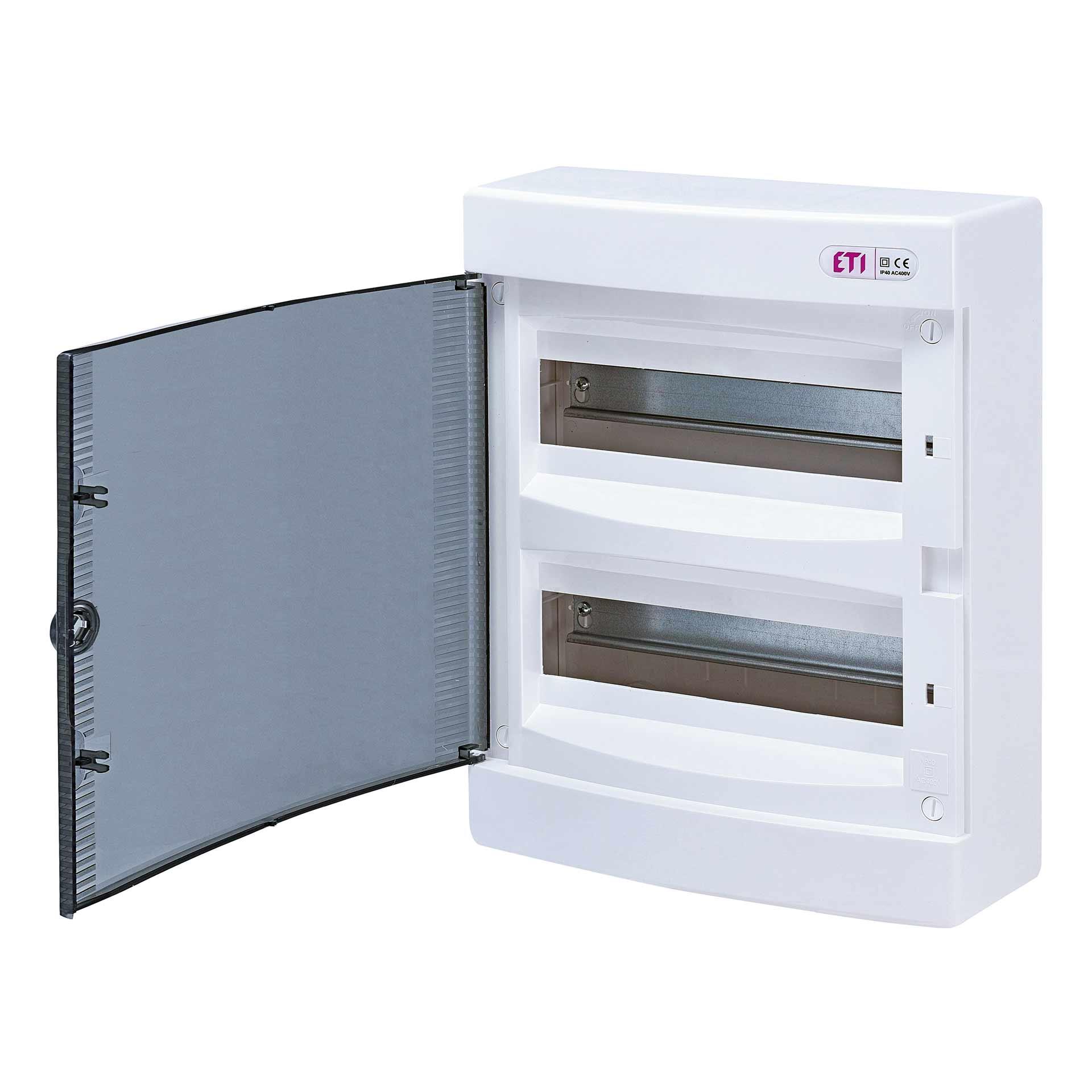 Aufputzverteiler mit transparenter Tür "ECT-24-PT", IP40, 2x12 Modul (24M)