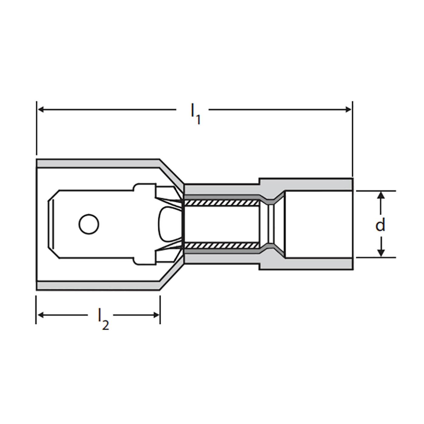 Vollisolierte Flachstecker rastend PA, 4.0 - 6.0mm² / 6.3 x 0.8mm, Farbe gelb