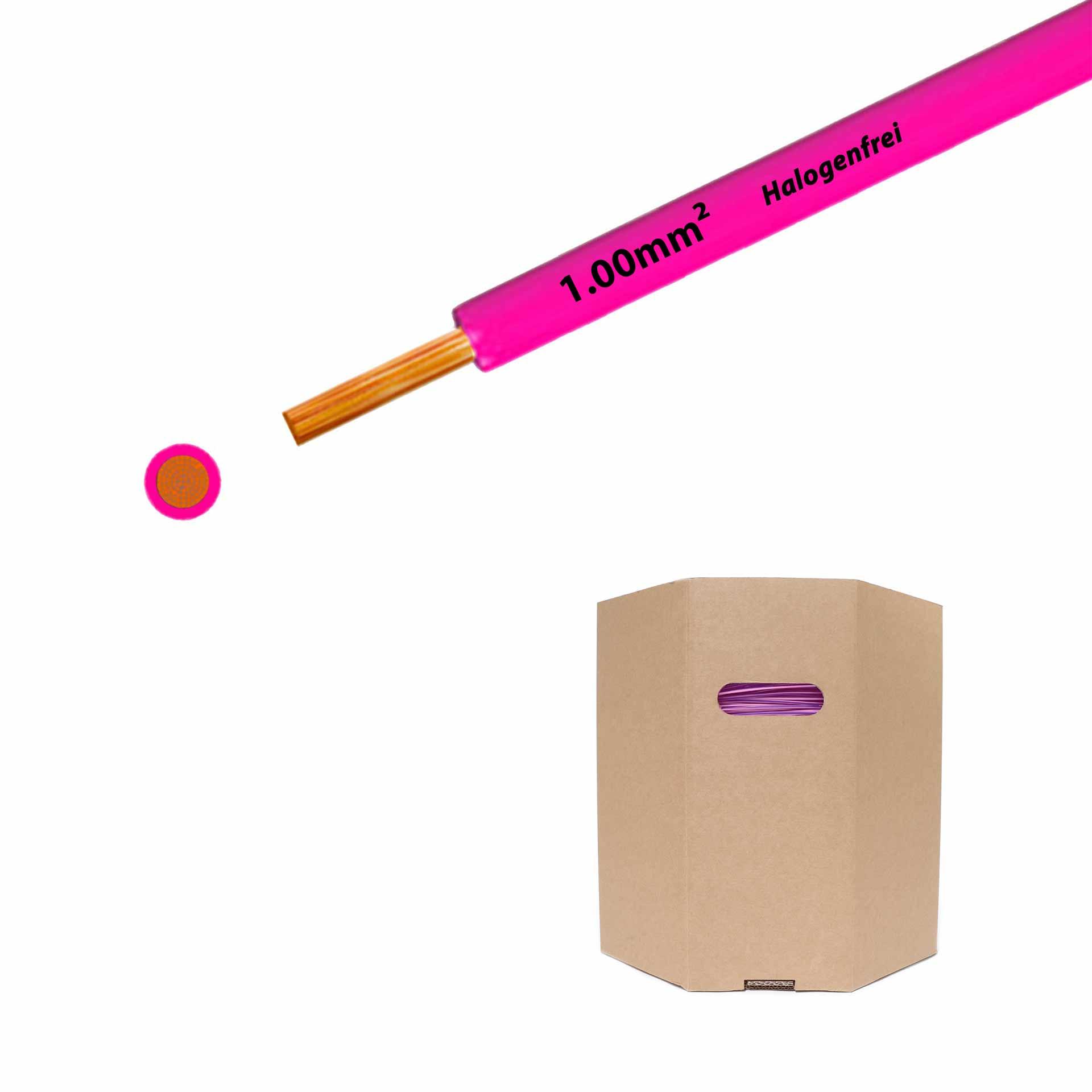 Litze halogenfrei 90° C , 500V, 1.00mm2, pink/rosa (RAL 3015), Fass D400xH400