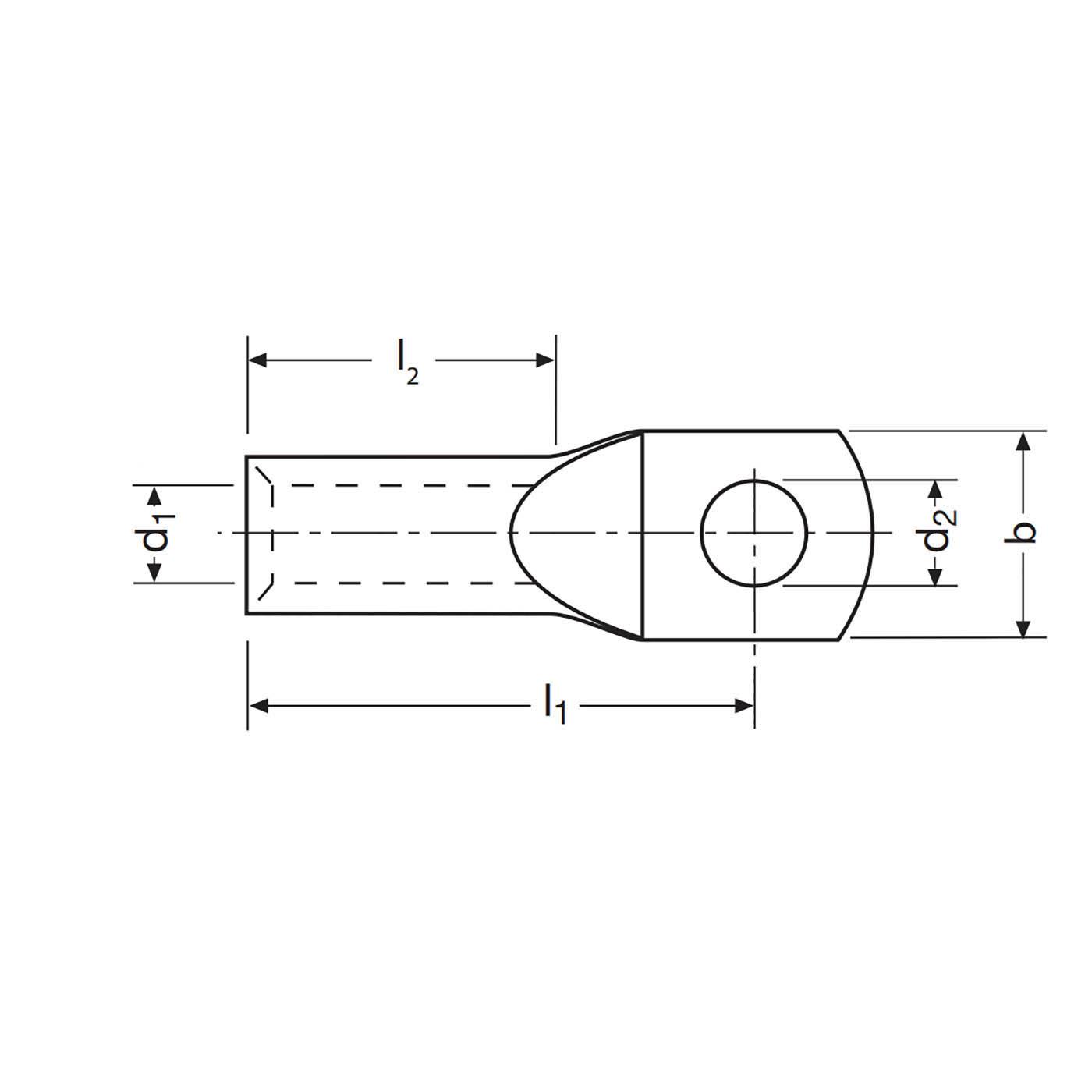 Cosse tubulaire étamée / 70mm² / M12 avec trou d‘inspection / Typ A14-M12