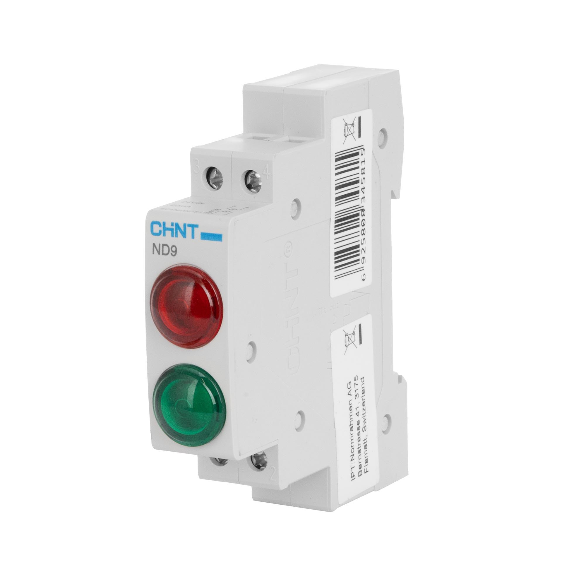Chint REG 2x Signal-Lampe (LED), 1-Modul, 230V AC/DC, grün und rot, IP20, Typ ND9-2