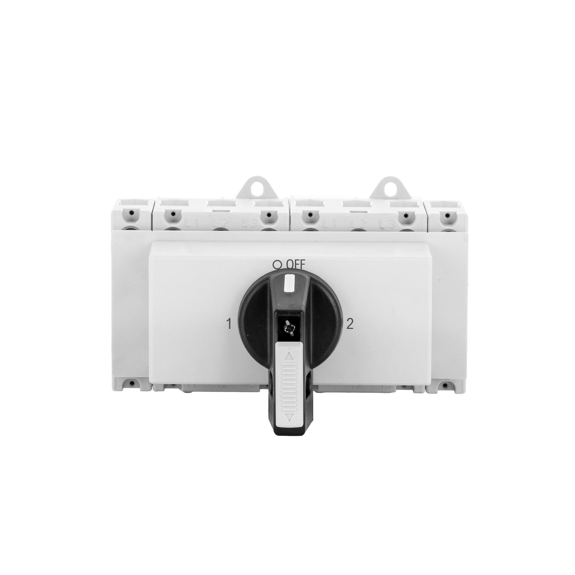 DIN-Umschalter mit Sperrvorrichtung, 4-polig, 63A, 22 kW, IP40, 1-0-2