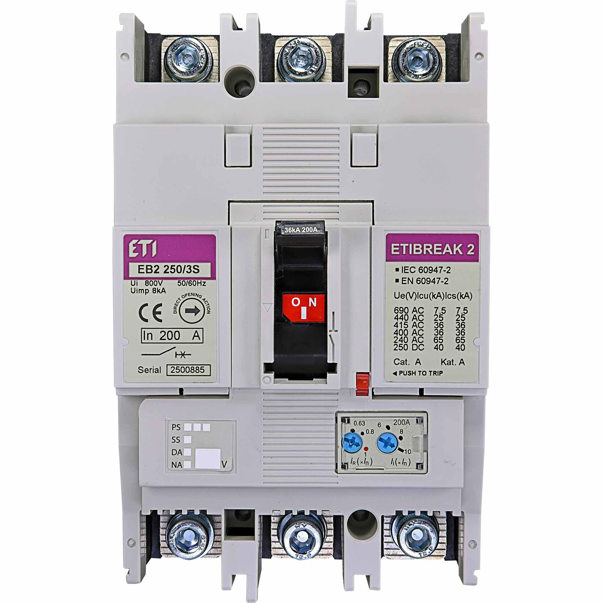 Leistungsschalter EB2 250/3S 200A, Icu 36kA / Ics 36kA