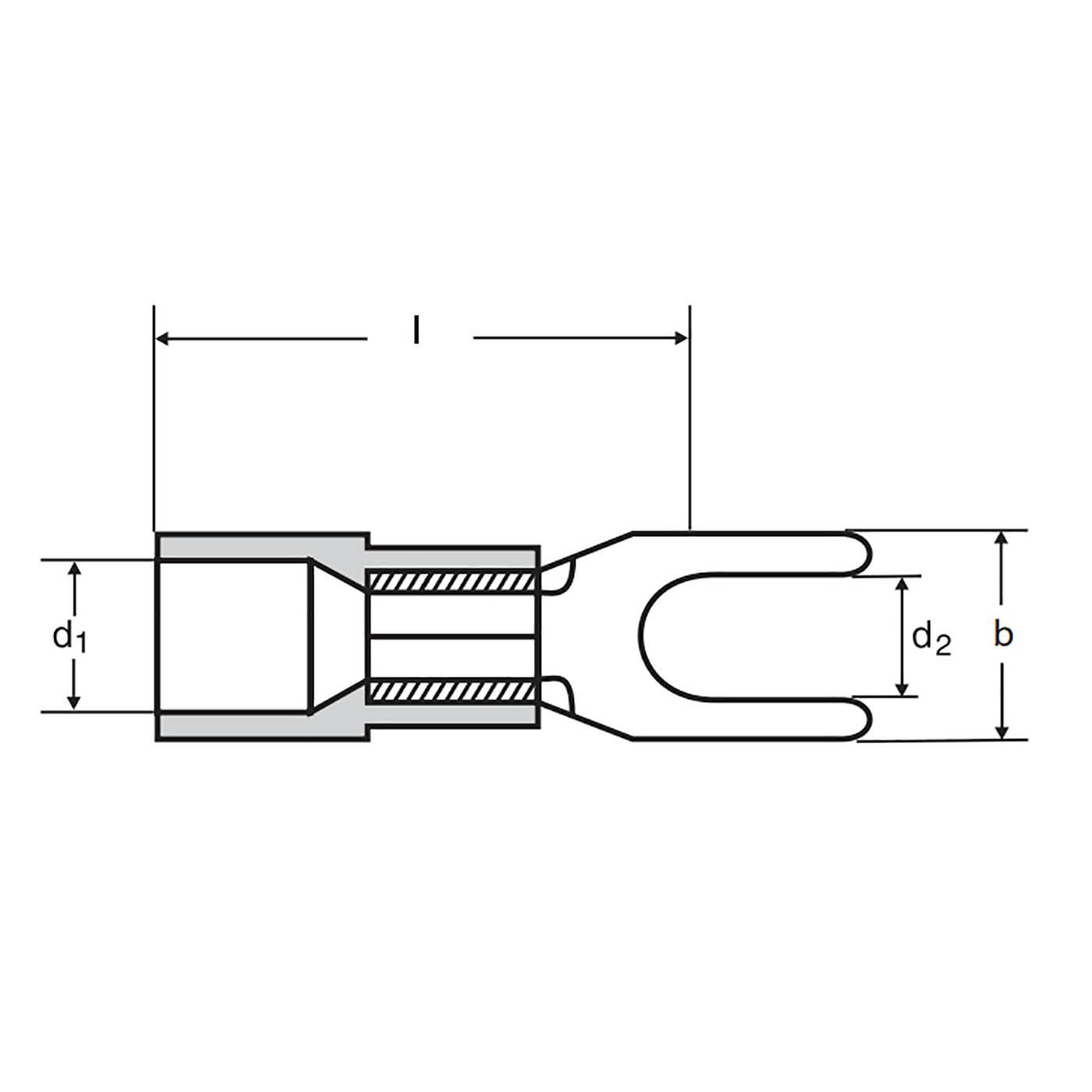 Isolierte Quetschkabelschuhe Gabelform, 25mm² / M6, Farbe gelb