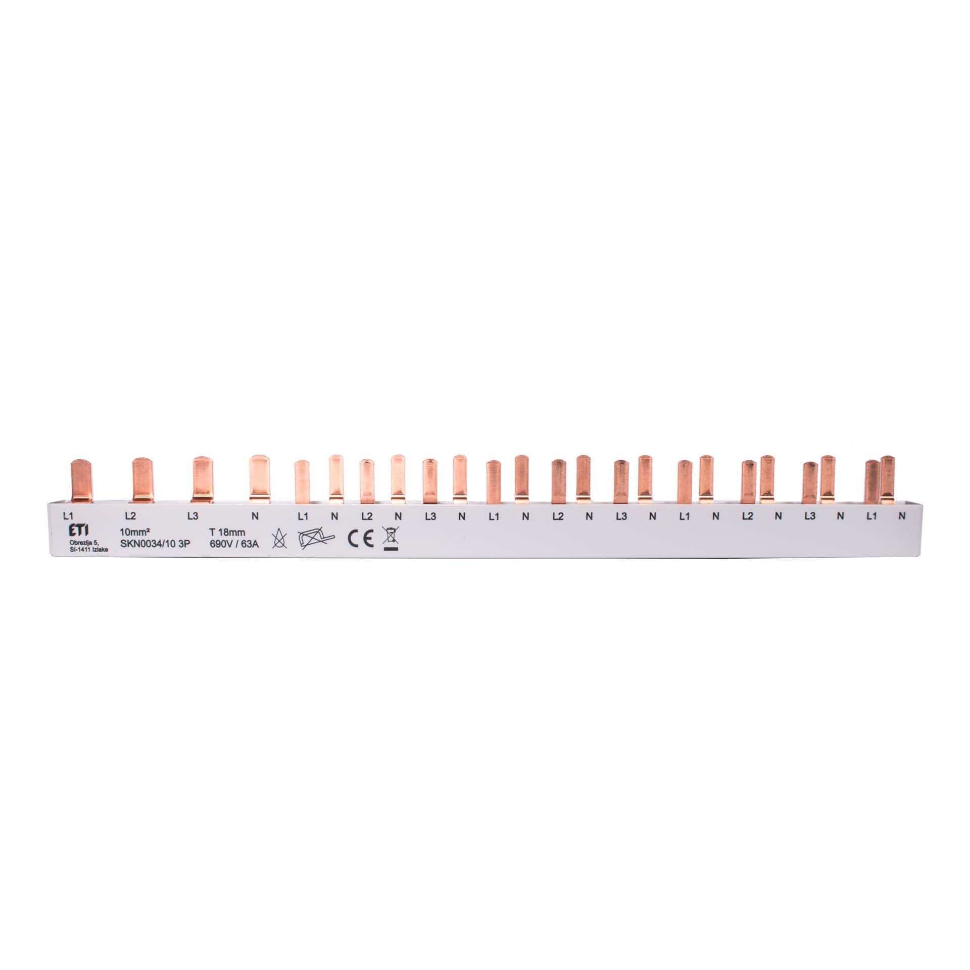 Isolierte Phasenschiene 10mm2, 63A (1x3PN, 10x1PN-1MOD)