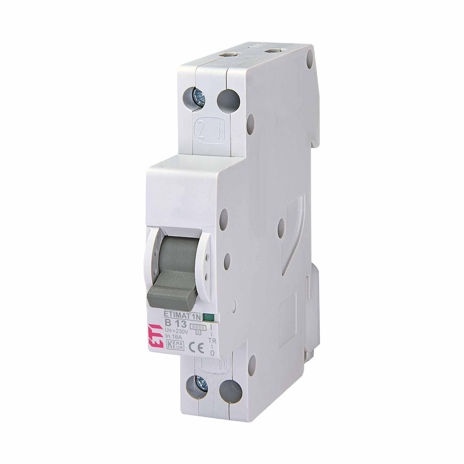 Leitungsschutzschalter ETIMAT 1N, 1-polig+N (1 Modul), Charakteristik B / 13A, 6kA