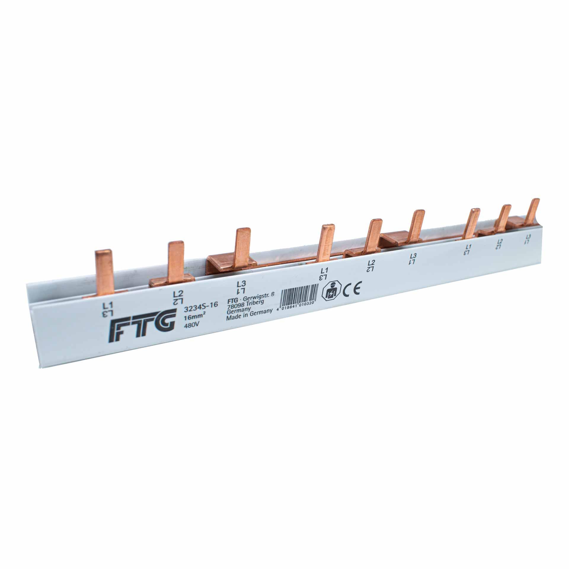 Isolierte Pin-Phasenschiene 16 mm², 80A, (16 x 3P+H1) P-P= 18 mm 
