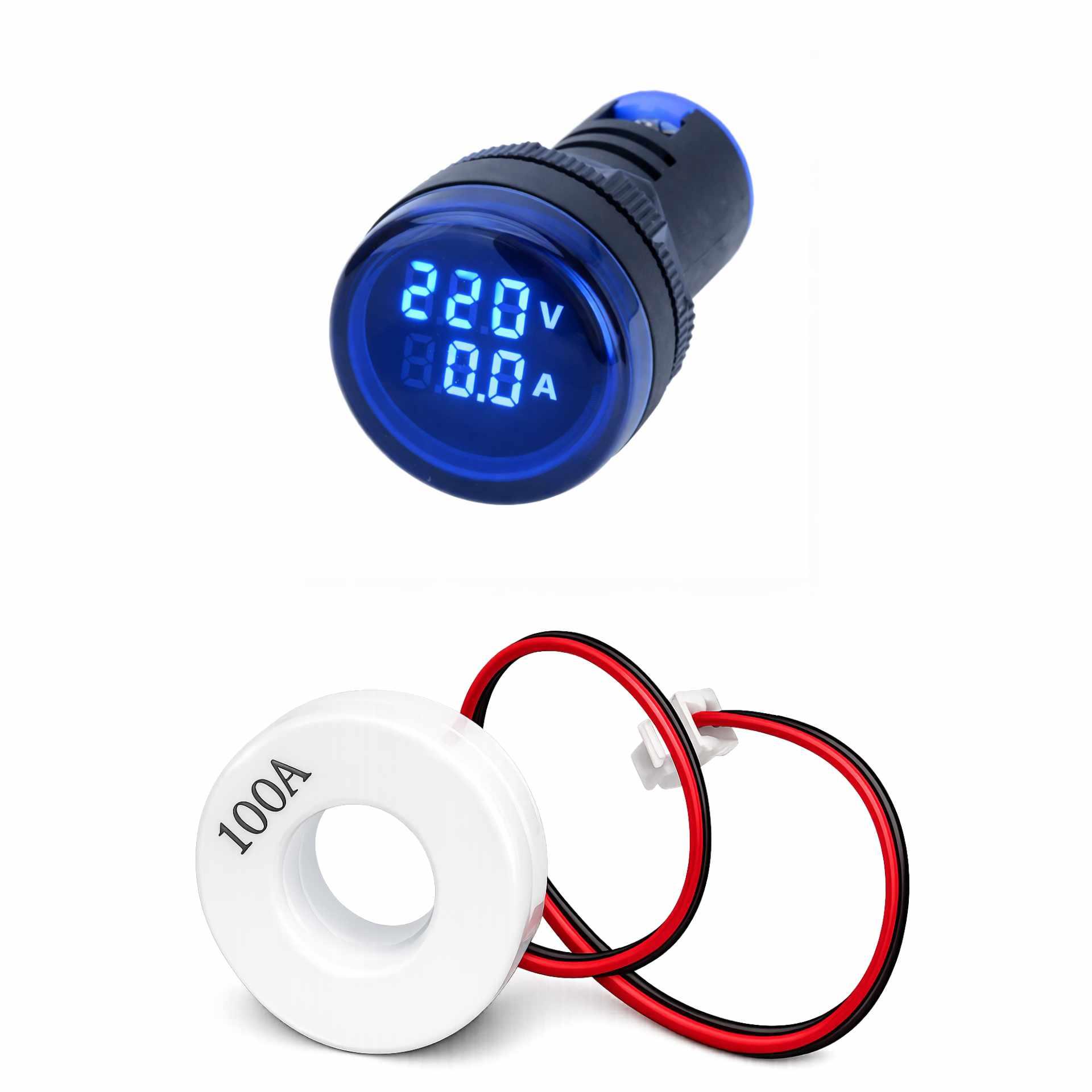 Chint Digitale LED-Einbauanzeige 22mm, Strom / Spannung, rund, blau 