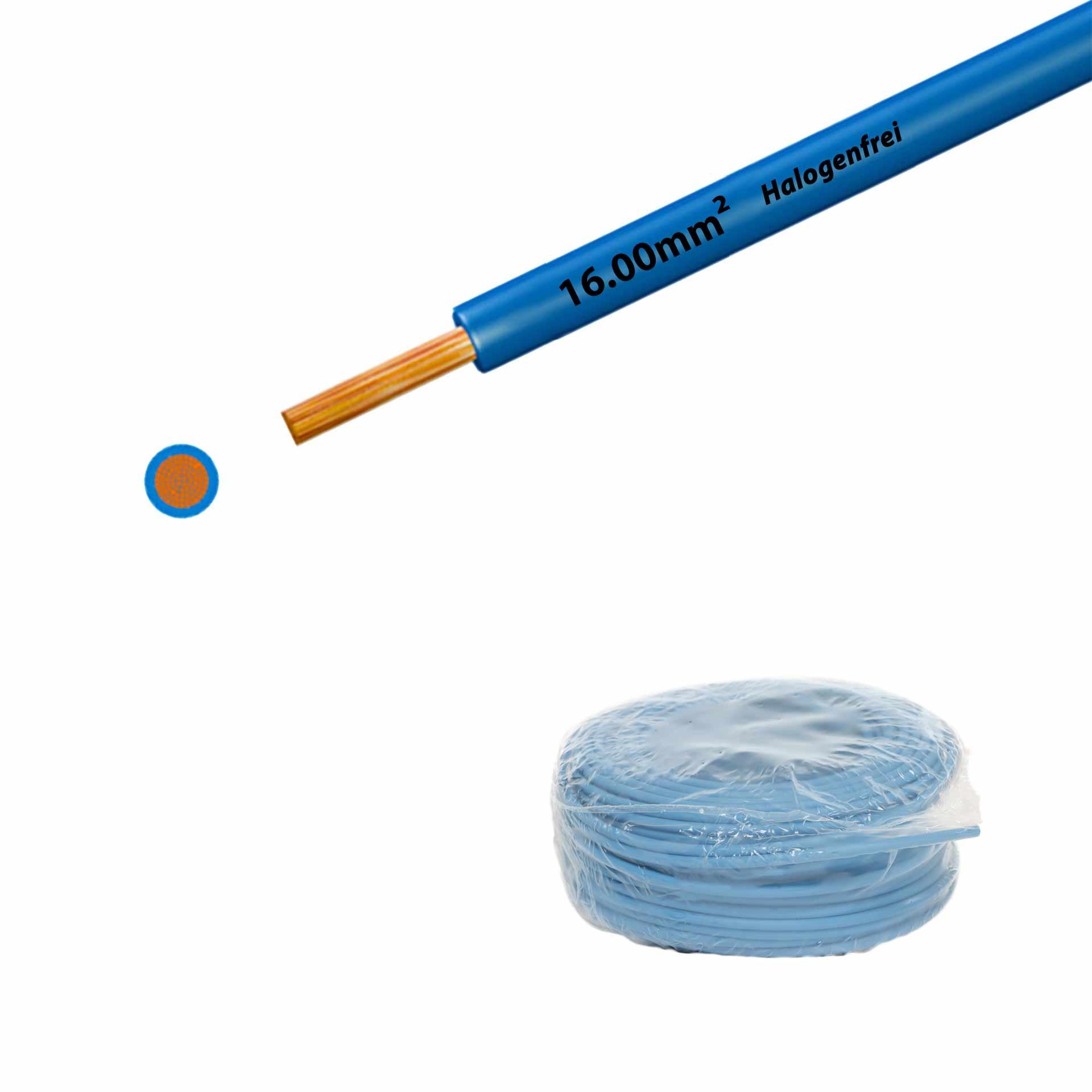 Litze halogenfrei 90° C , 750V, 16.00mm2, hellblau (RAL 5012), auf Ring