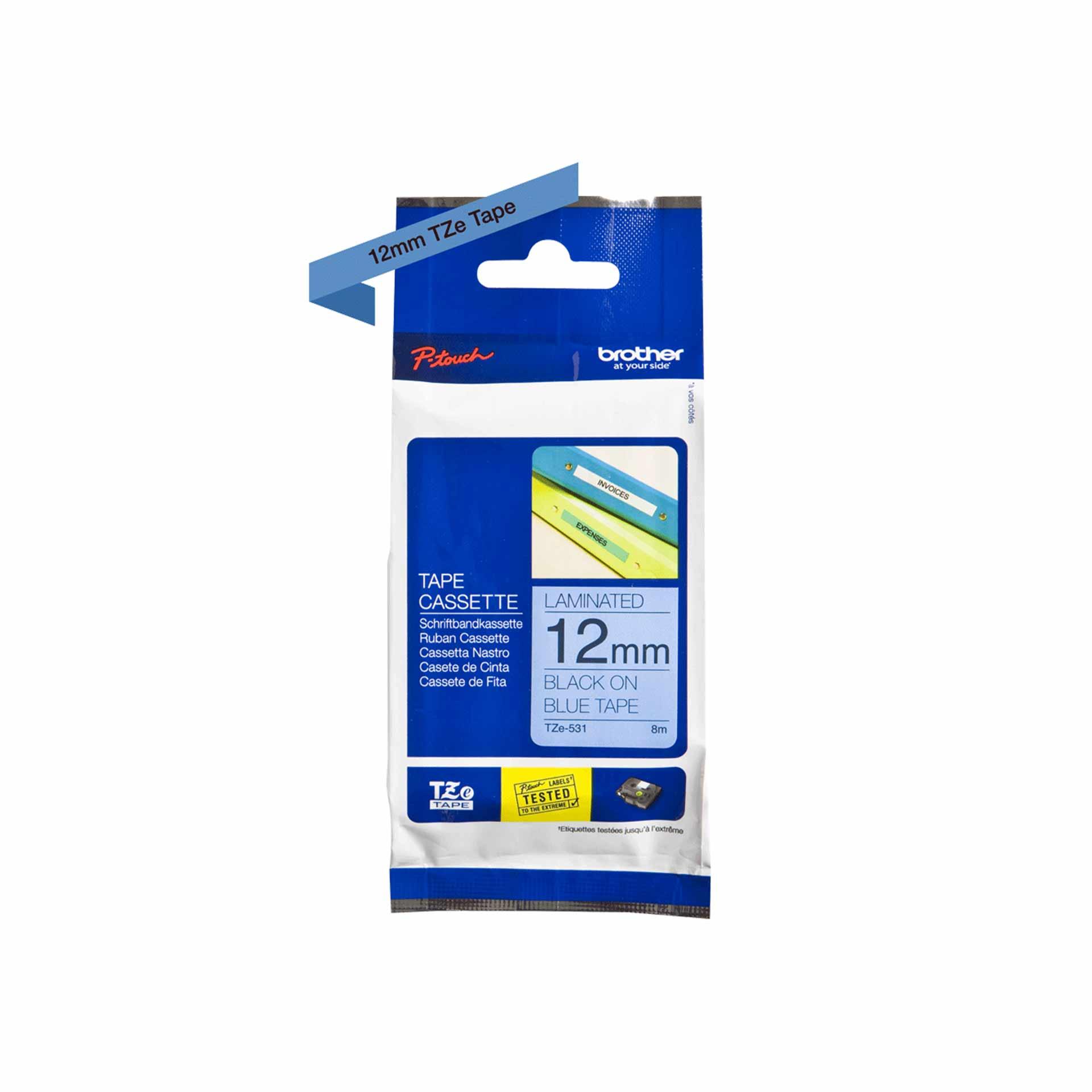 Schriftbandkassette Brother, 12mm x 8m, P-Touch TZE-531, Band blau / Schrift schwarz