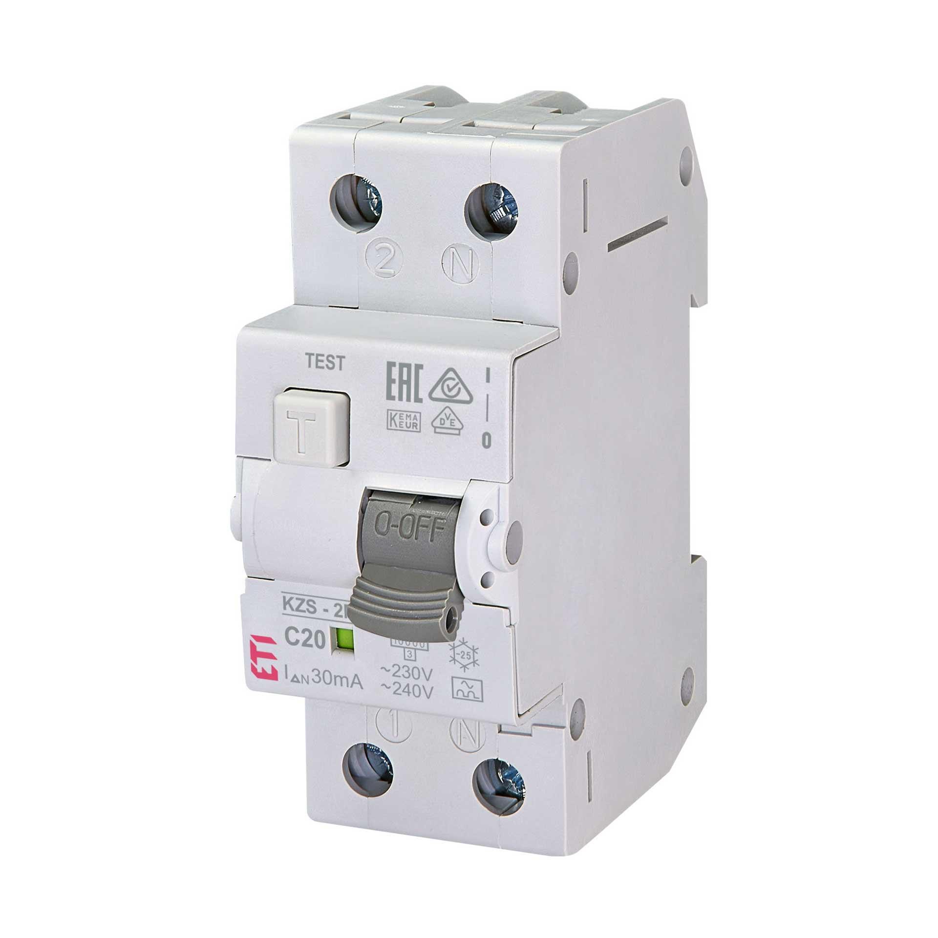 FI/LS,  KZS-2M, Typ-A, 1-polig+N, Charakteristik C / 20A, 10kA (0.03A)