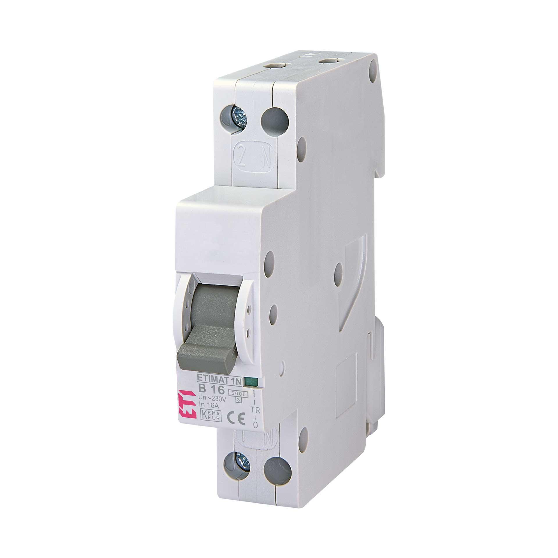 Leitungsschutzschalter ETIMAT 1N, 1-polig+N (1 Modul), Charakteristik B / 16A, 6kA