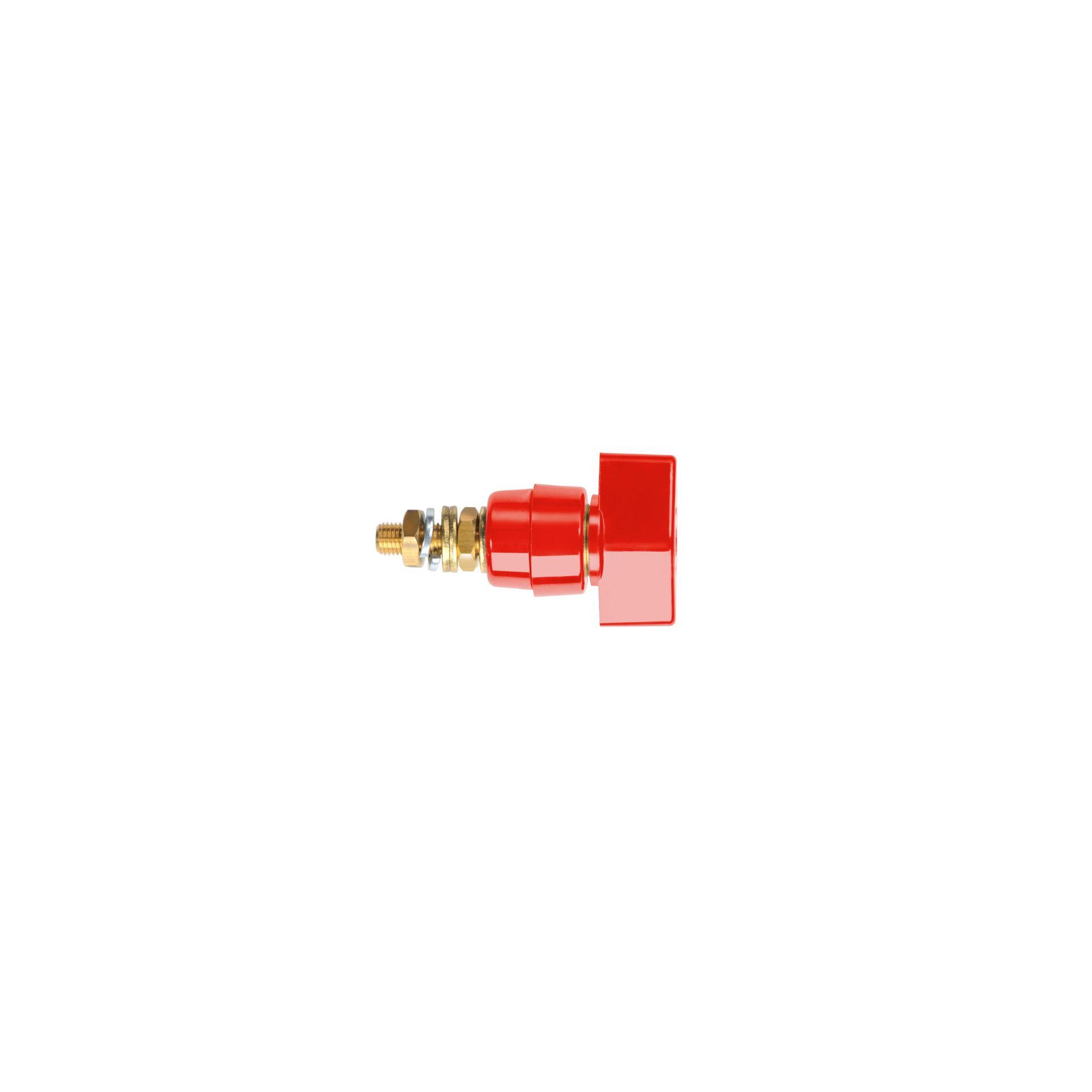 Polklemme mit abschraubbarem Knebelkopf, 63A, M6, rot